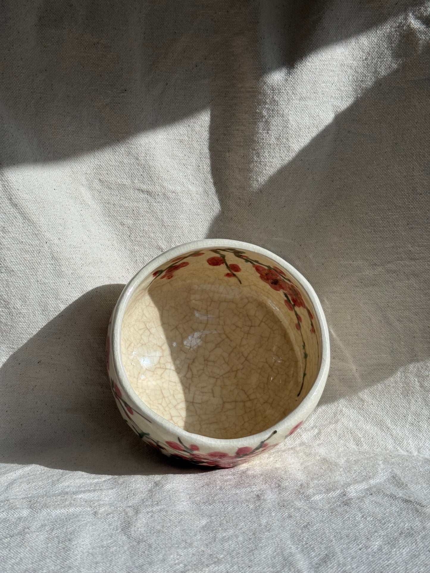 MATCHA BOWL WHITE RAKU WITH CHERRY PLUMS πΈ