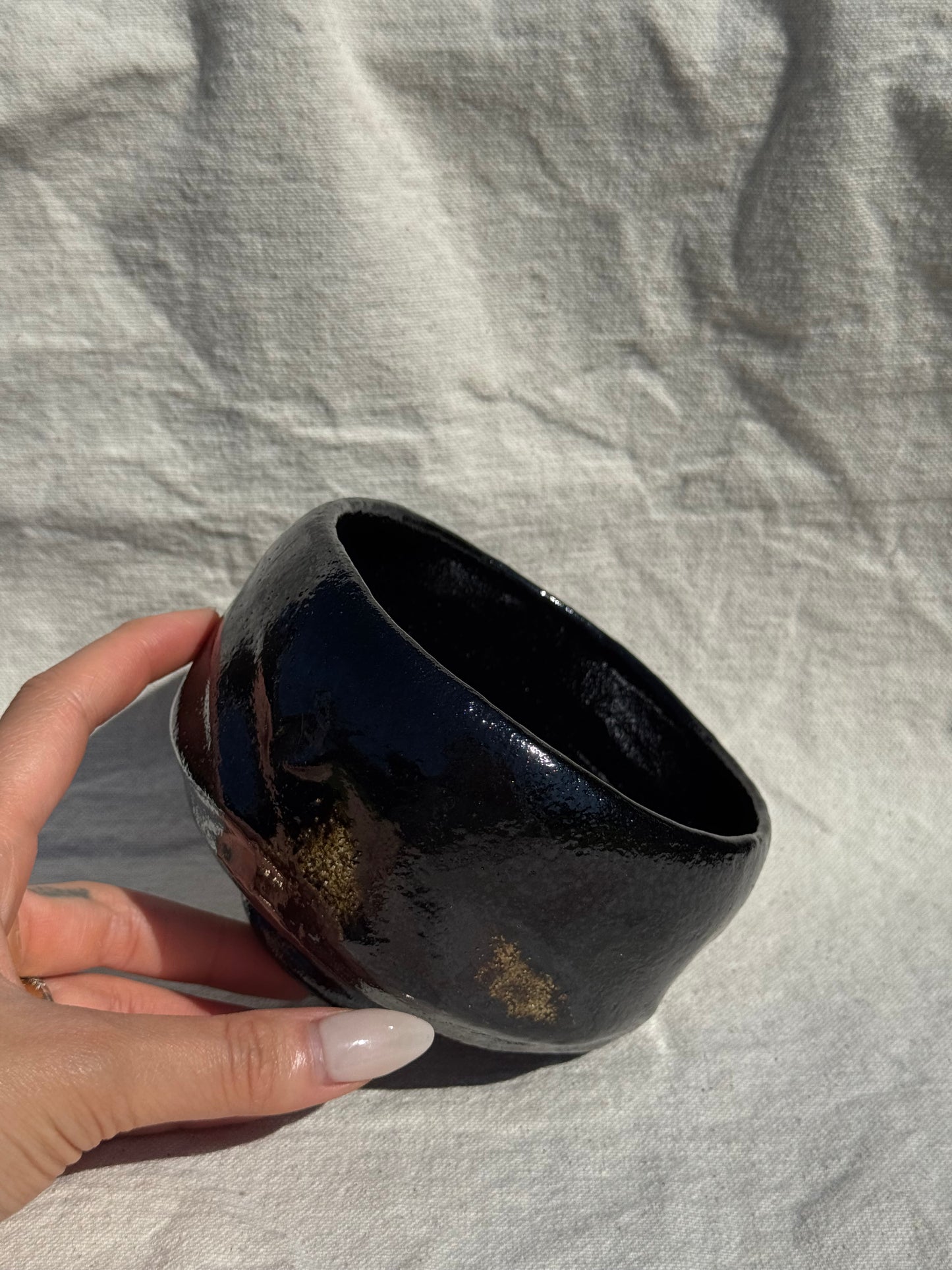 MATCHA BOWL KURO RAKU GOLD SPOTS by SHORAKU SASAKI 🌸