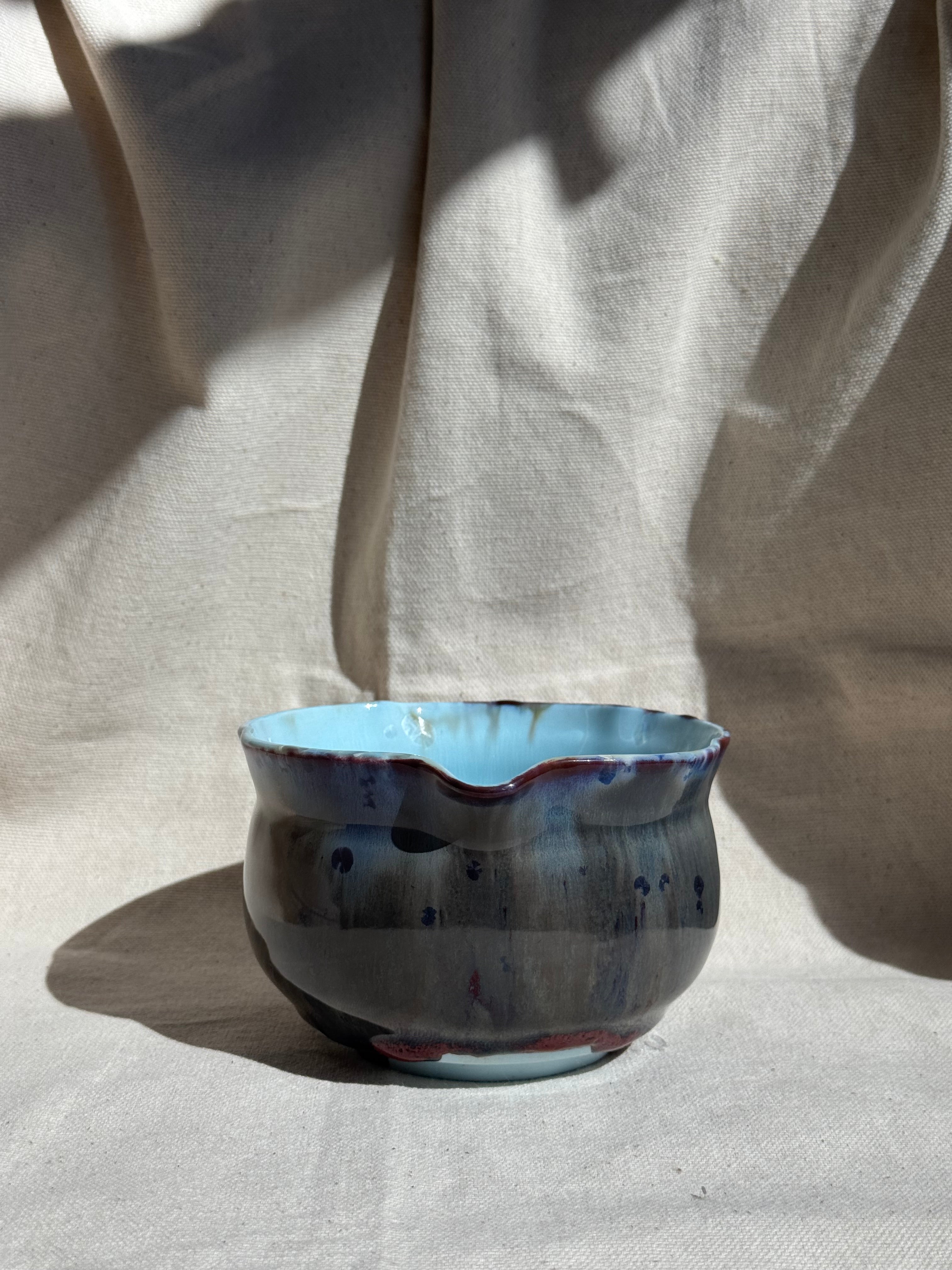MATCHA BOWL 2 TONE BLUE BROWN FLORAL KATAKUCHI - Thumbnail 4