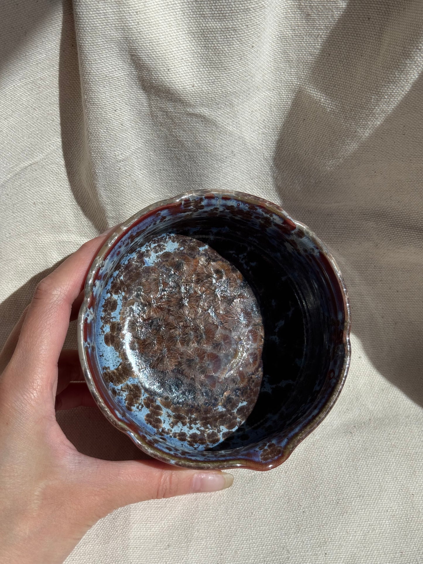 MATCHA BOWL BLUE CLAY BROWN DOTS FLORAL KATAKUCHI 🌸