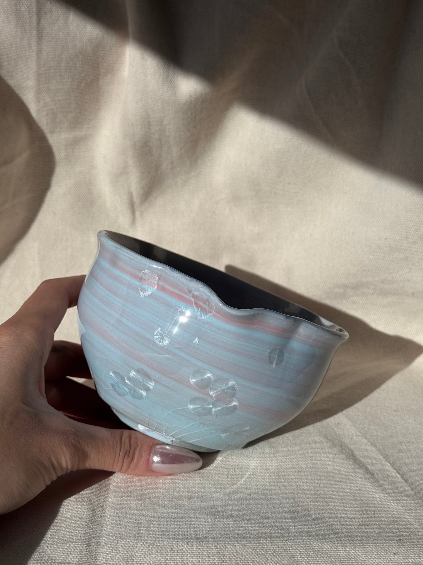 MATCHA BOWL BLUE PINK MARBLE GLAZE FLORAL KATAKUCHI 🌸