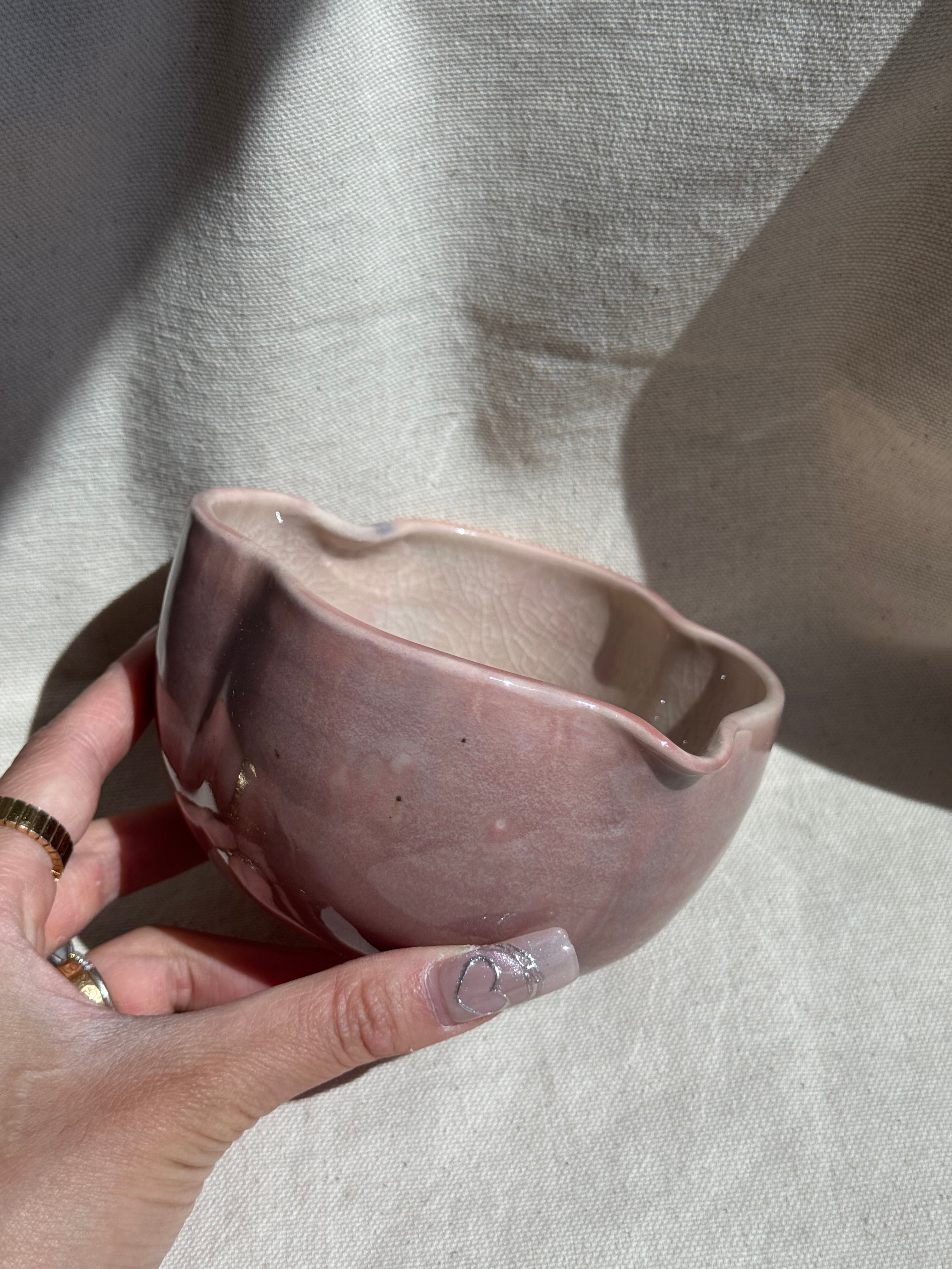 MATCHA BOWL MAROON IRREGULAR KATAKUCHI - Thumbnail 2