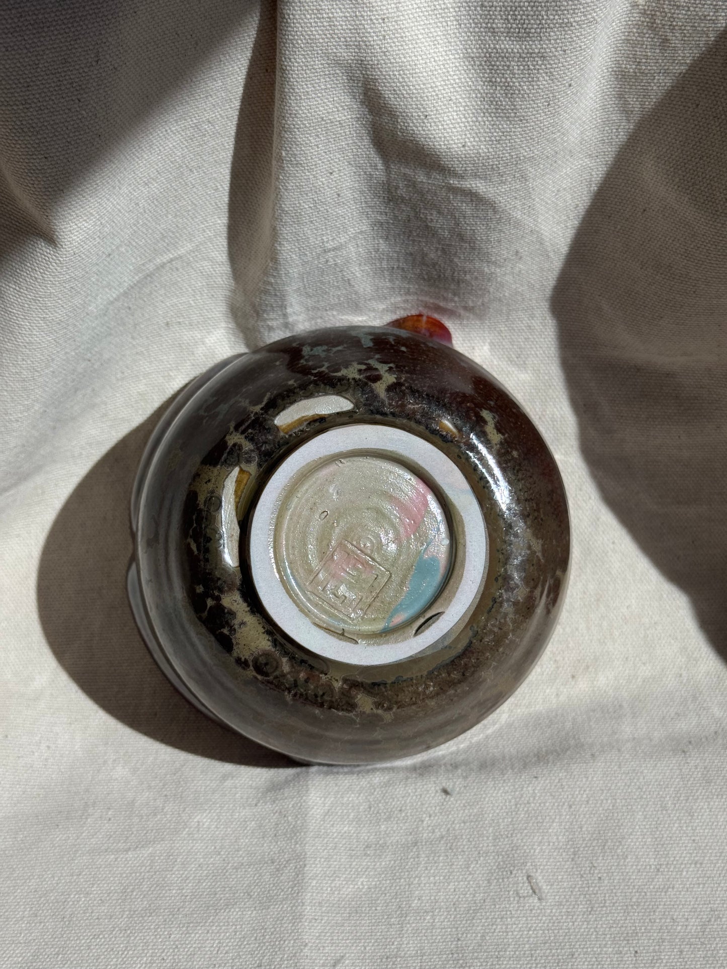 MATCHA BOWL MIXED CLAY BROWN GLAZE FLORAL KATAKUCHI 🌸