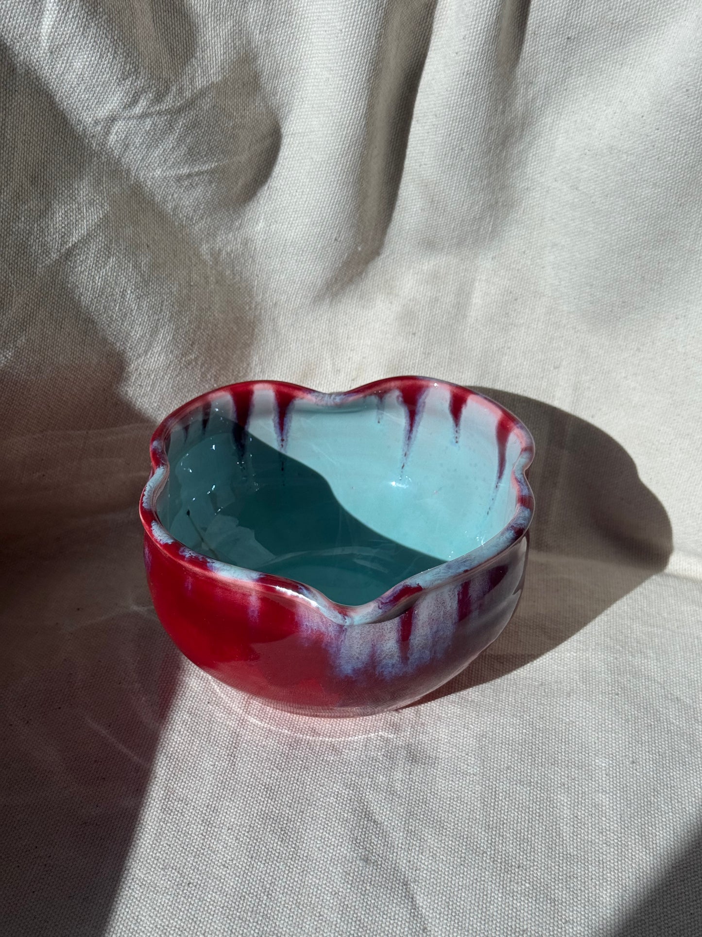 MATCHA BOWL 2 TONE RED DRIP IRREGULAR KATAKUCHI 🌸