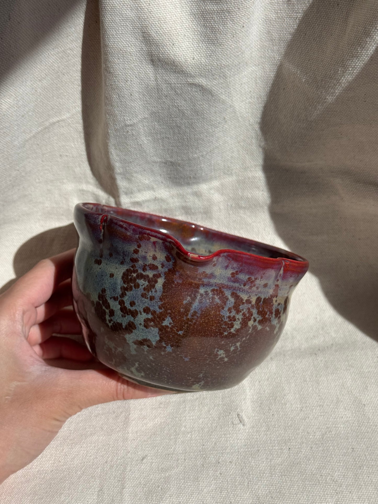 MATCHA BOWL MIXED CLAY BROWN GLAZE FLORAL KATAKUCHI 🌸