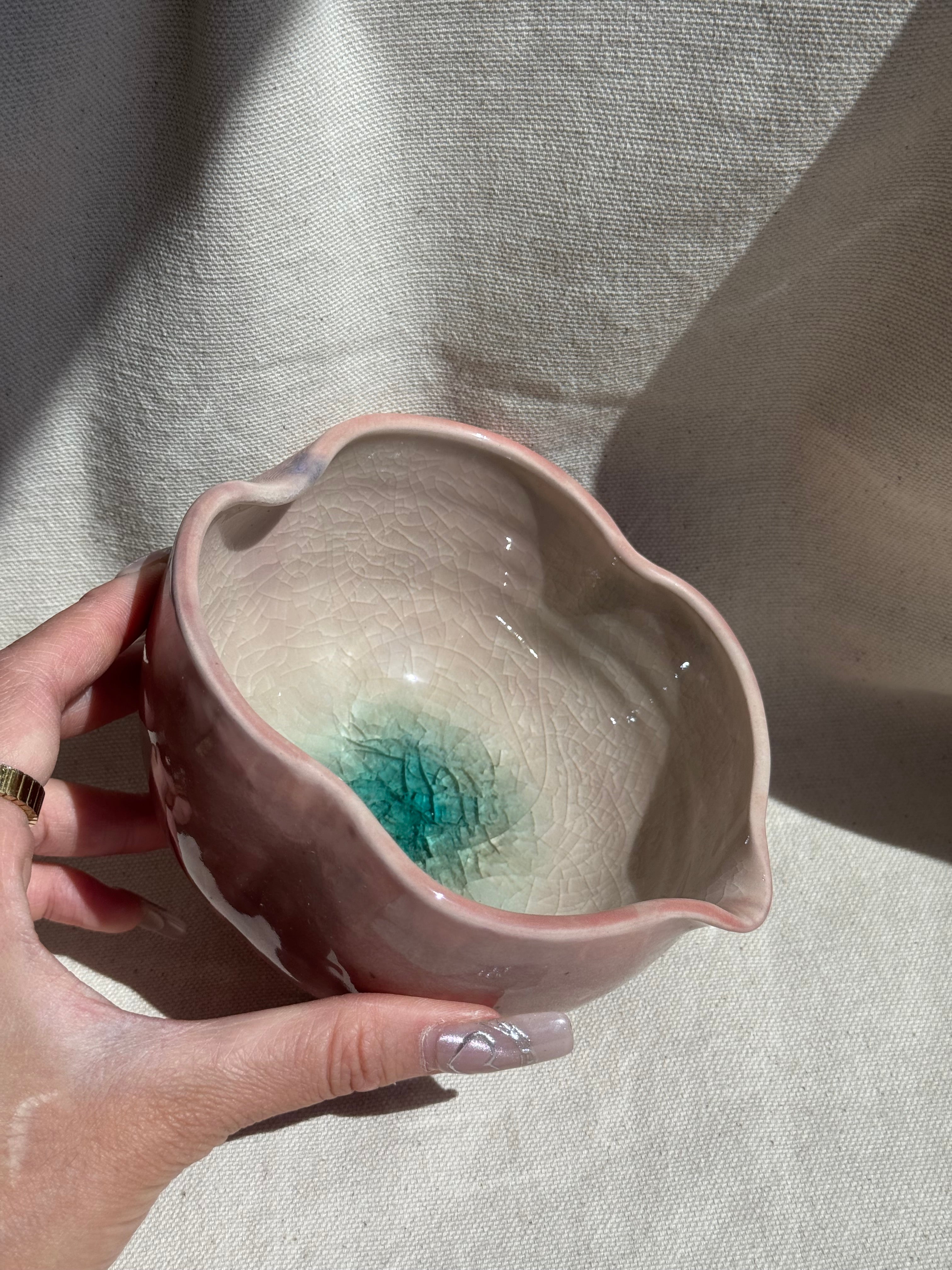 MATCHA BOWL MAROON IRREGULAR KATAKUCHI - Thumbnail 3