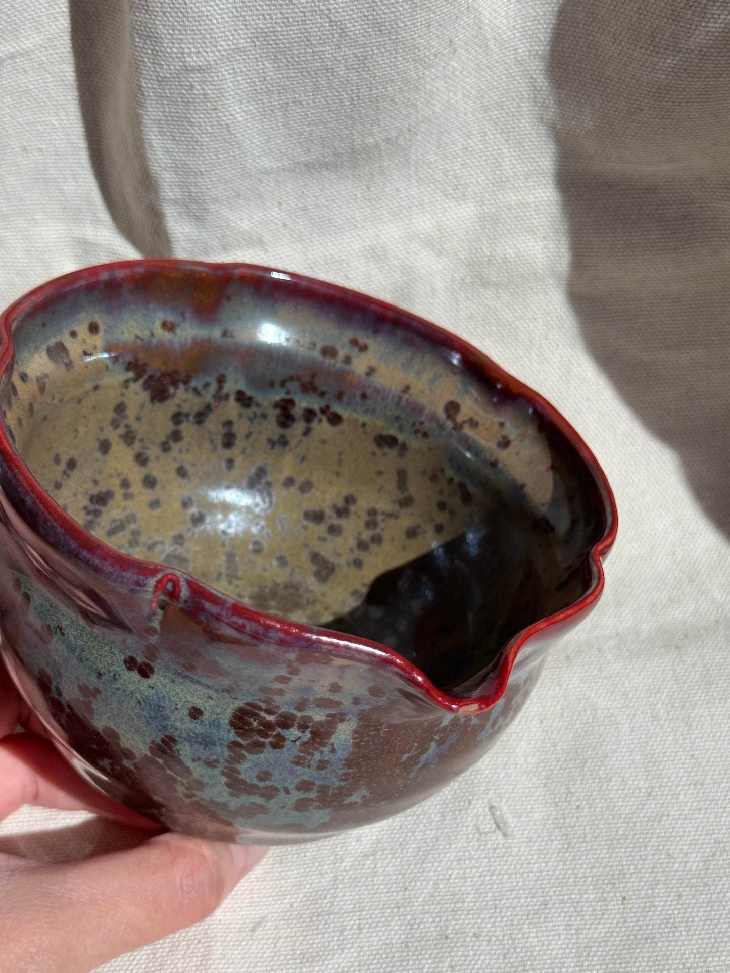 MATCHA BOWL MIXED CLAY BROWN GLAZE FLORAL KATAKUCHI 🌸