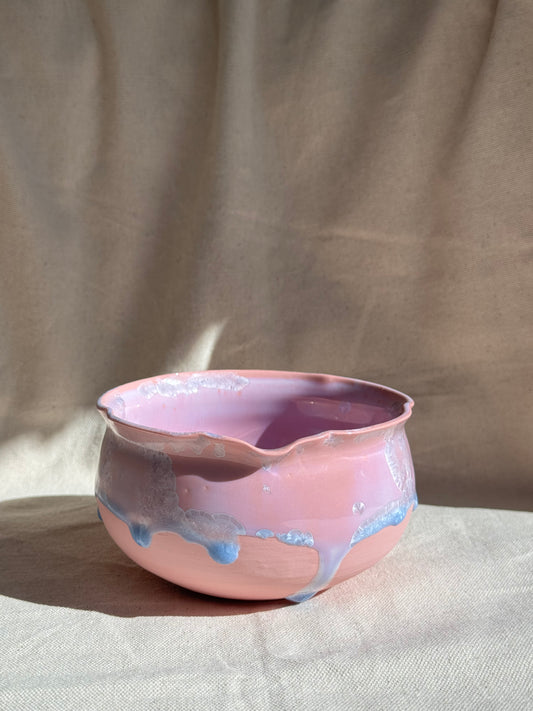 MATCHA BOWL FLORAL PINK DRIPPING GLAZE KATAKUCHI 🌸