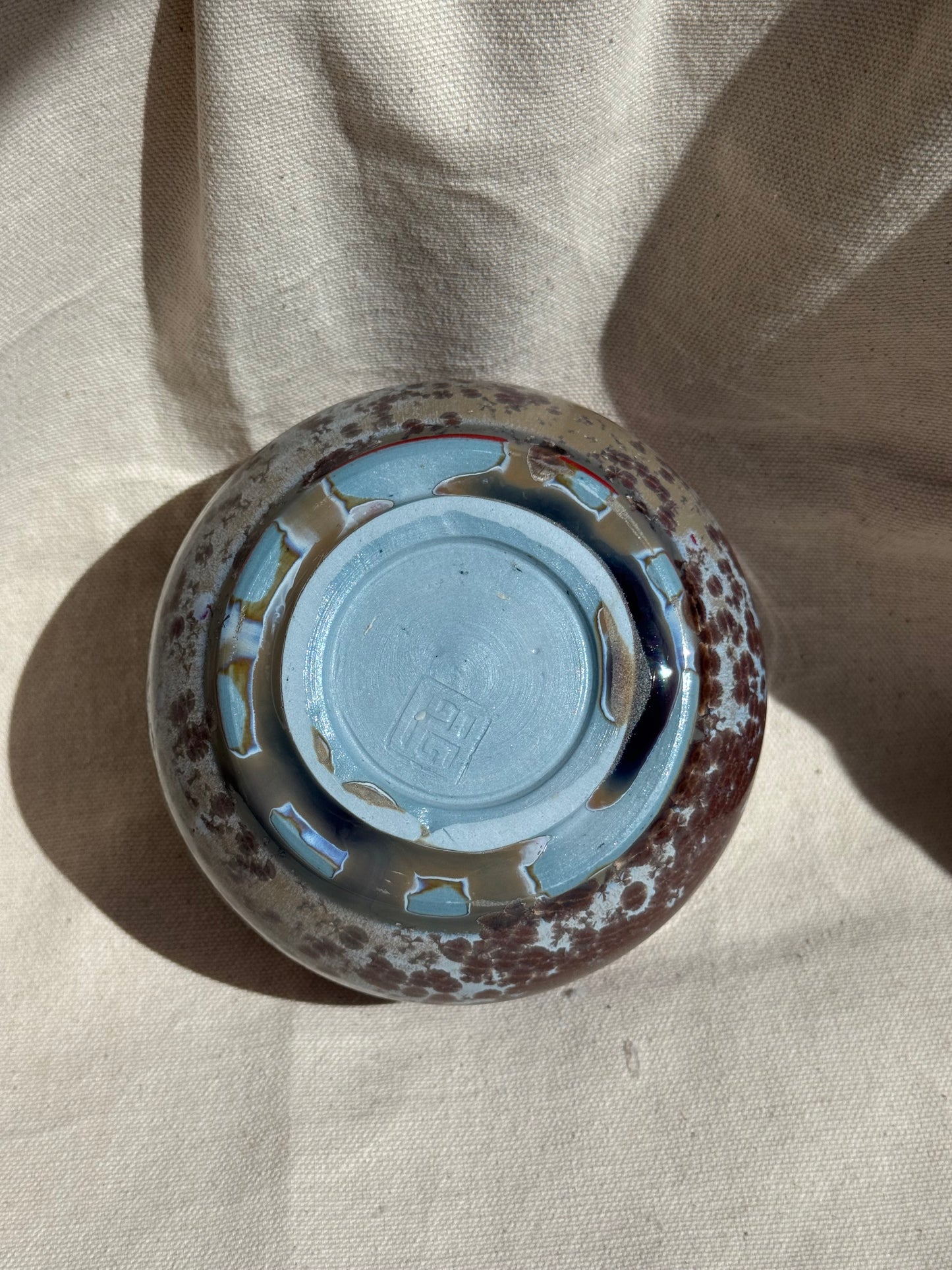 MATCHA BOWL BLUE CLAY BROWN DOTS FLORAL KATAKUCHI 🌸