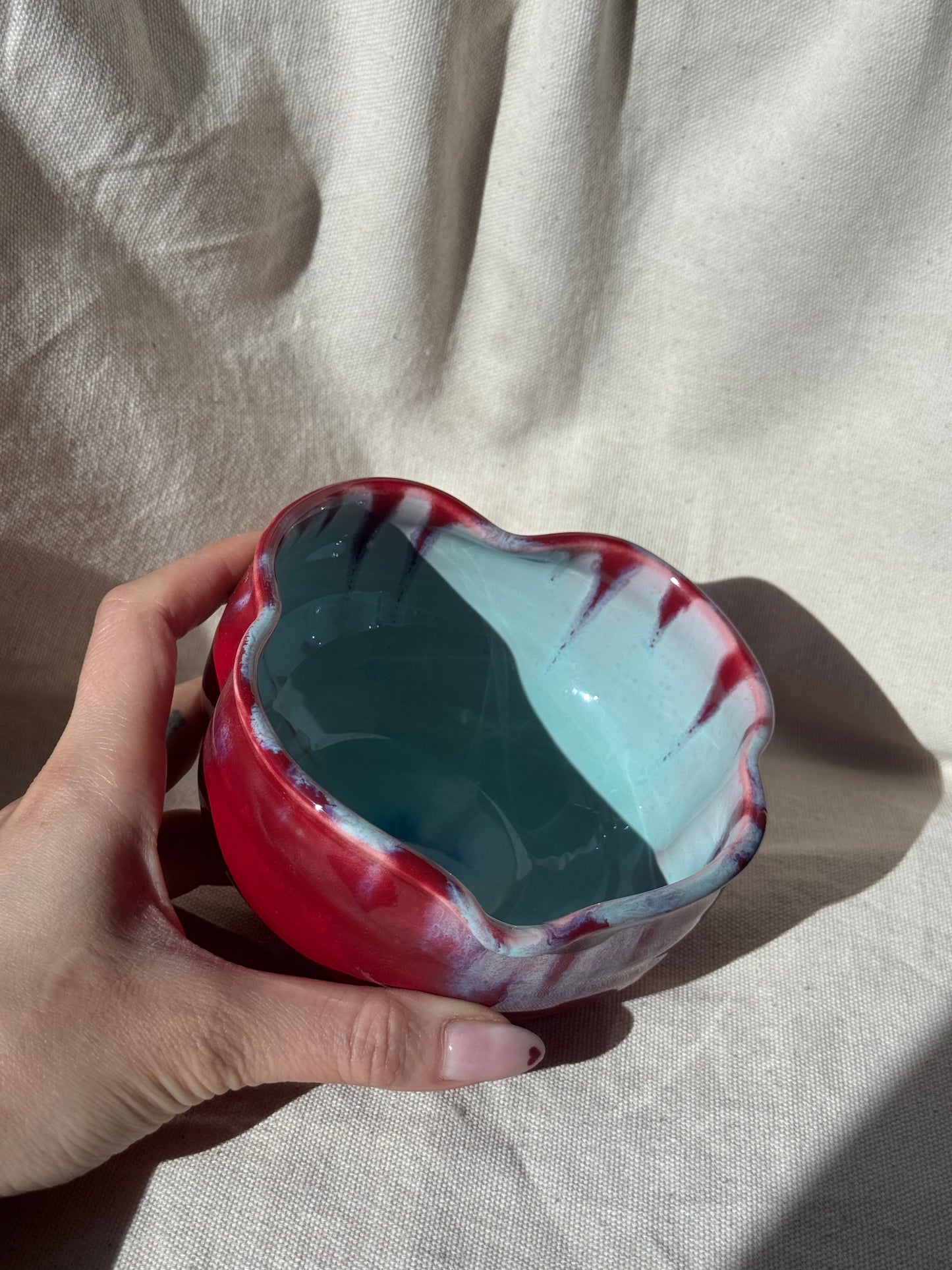 MATCHA BOWL 2 TONE RED DRIP IRREGULAR KATAKUCHI 🌸