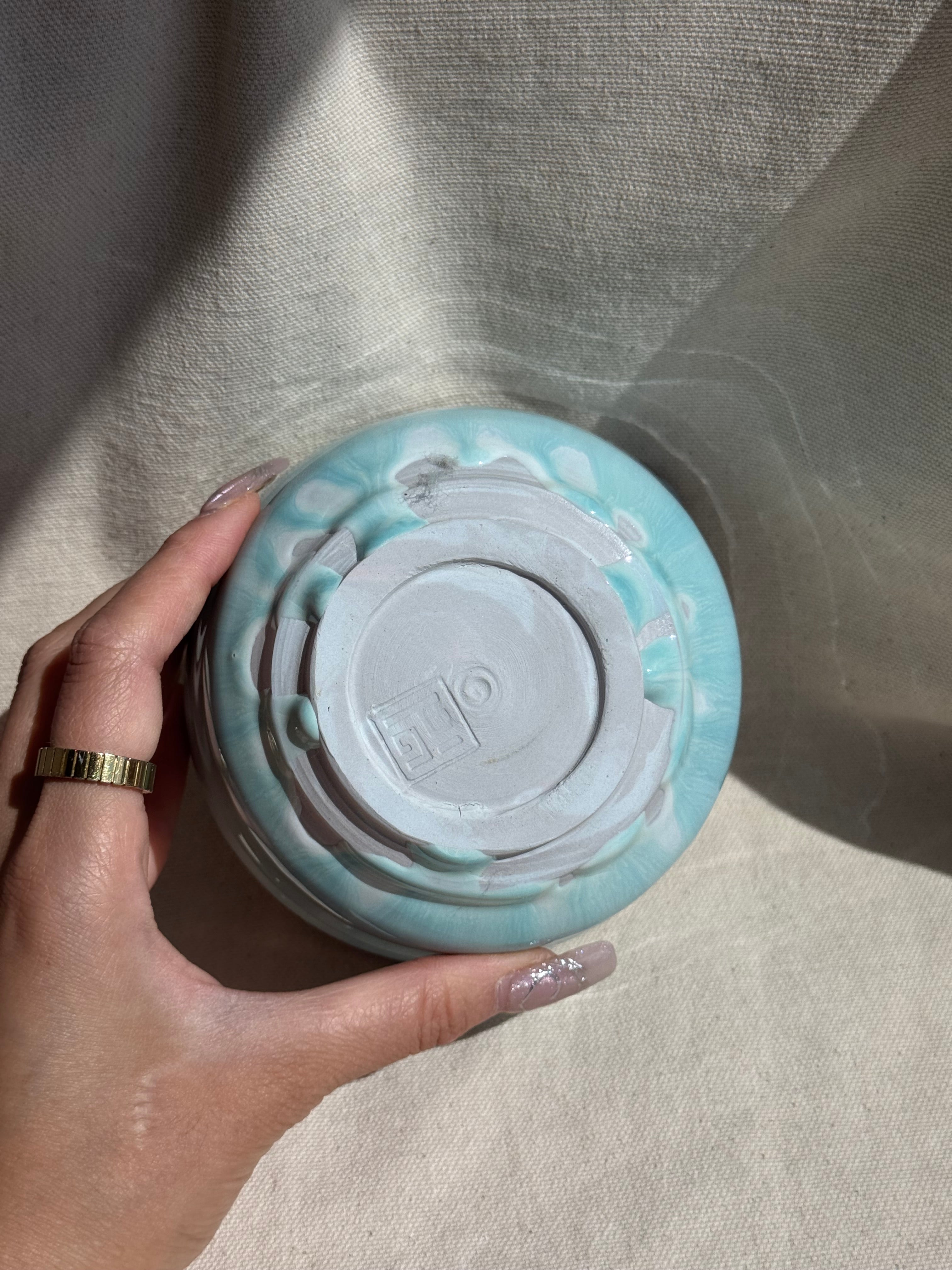 Matcha Bowl Celadon Dripping Glaze Katakuchi - Thumbnail 4