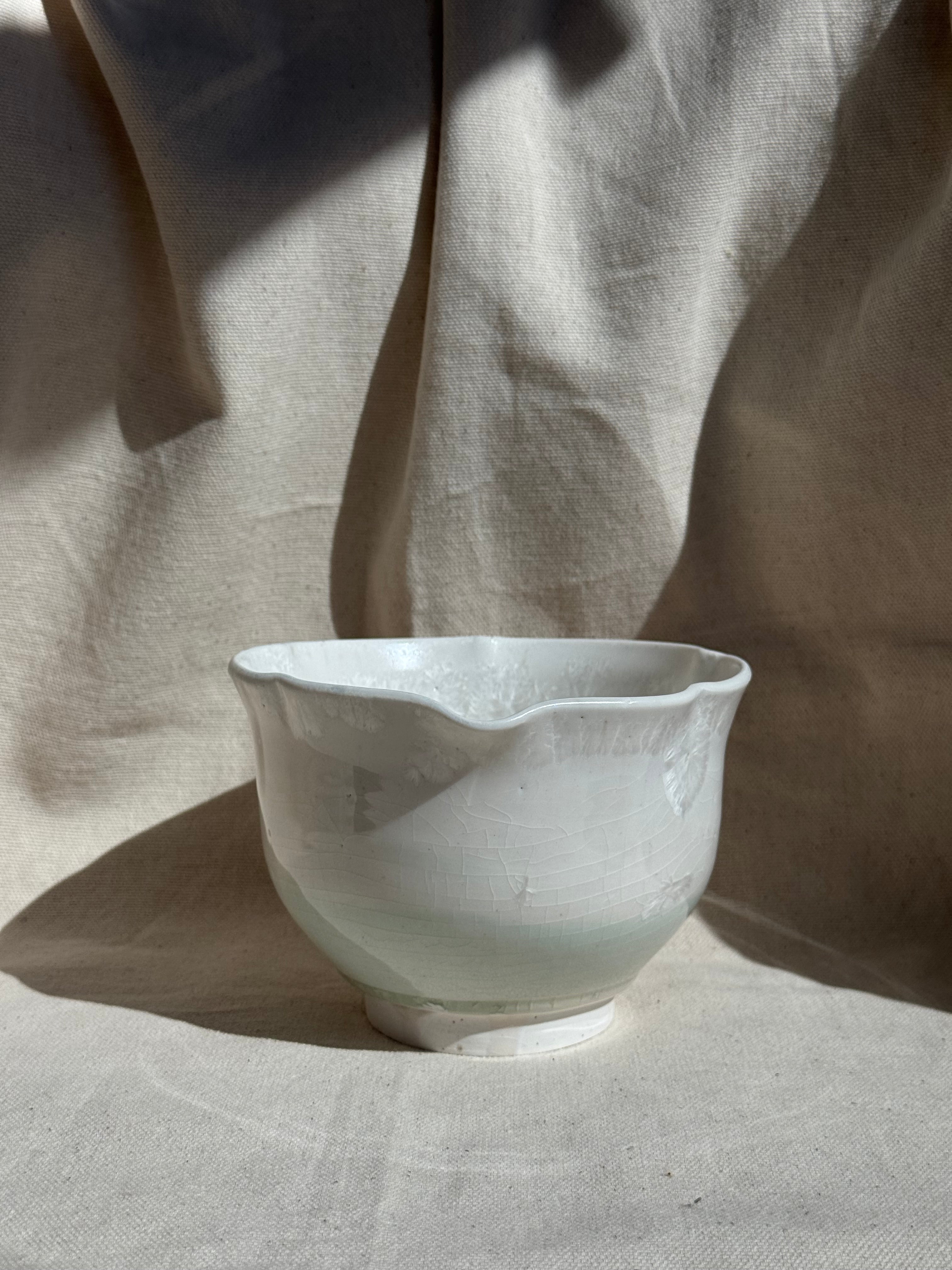 Matcha Bowl White Green Ombre Floral Katakuchi