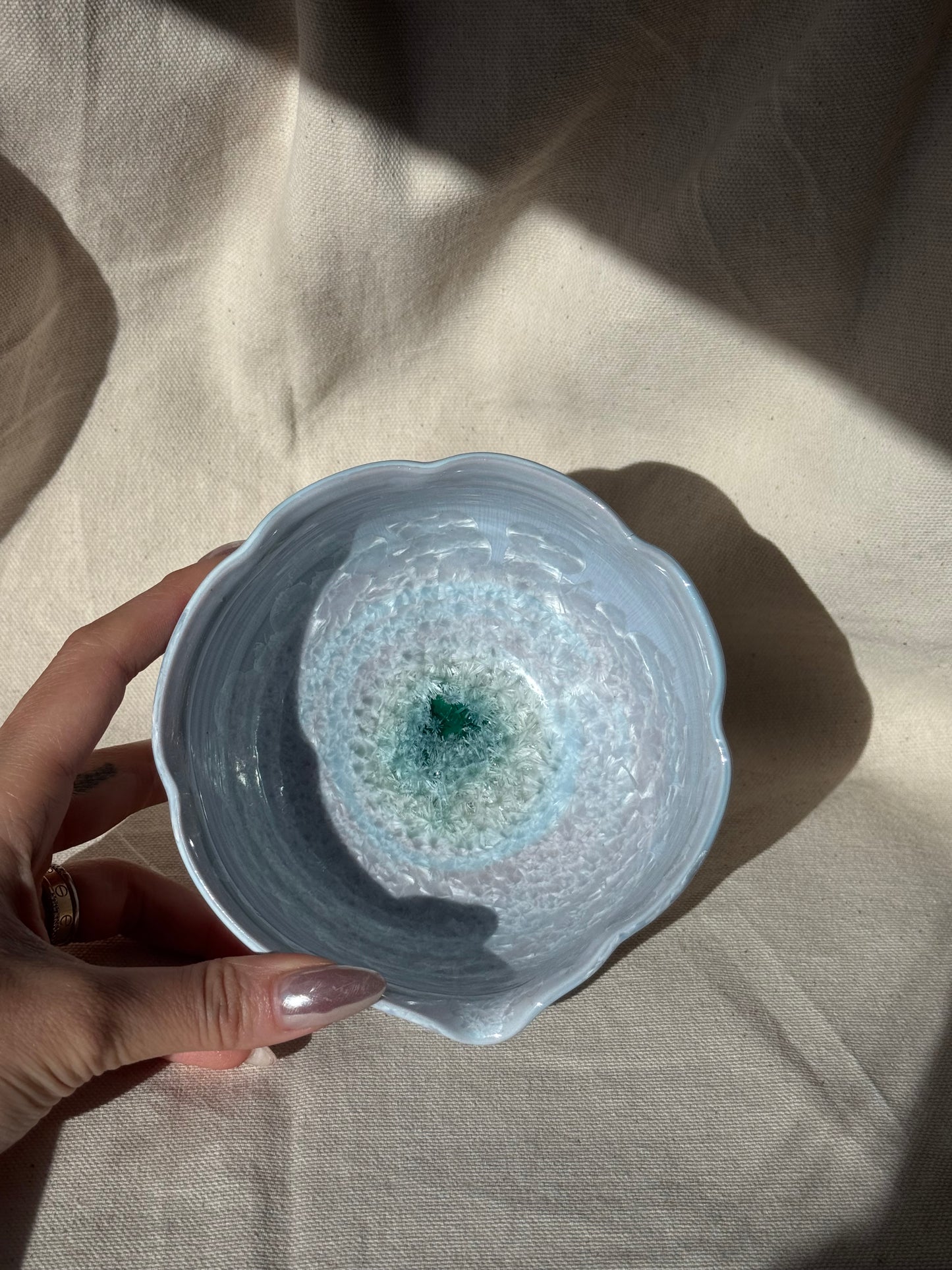 MATCHA BOWL BLUE PINK MARBLE GLAZE FLORAL KATAKUCHI 🌸