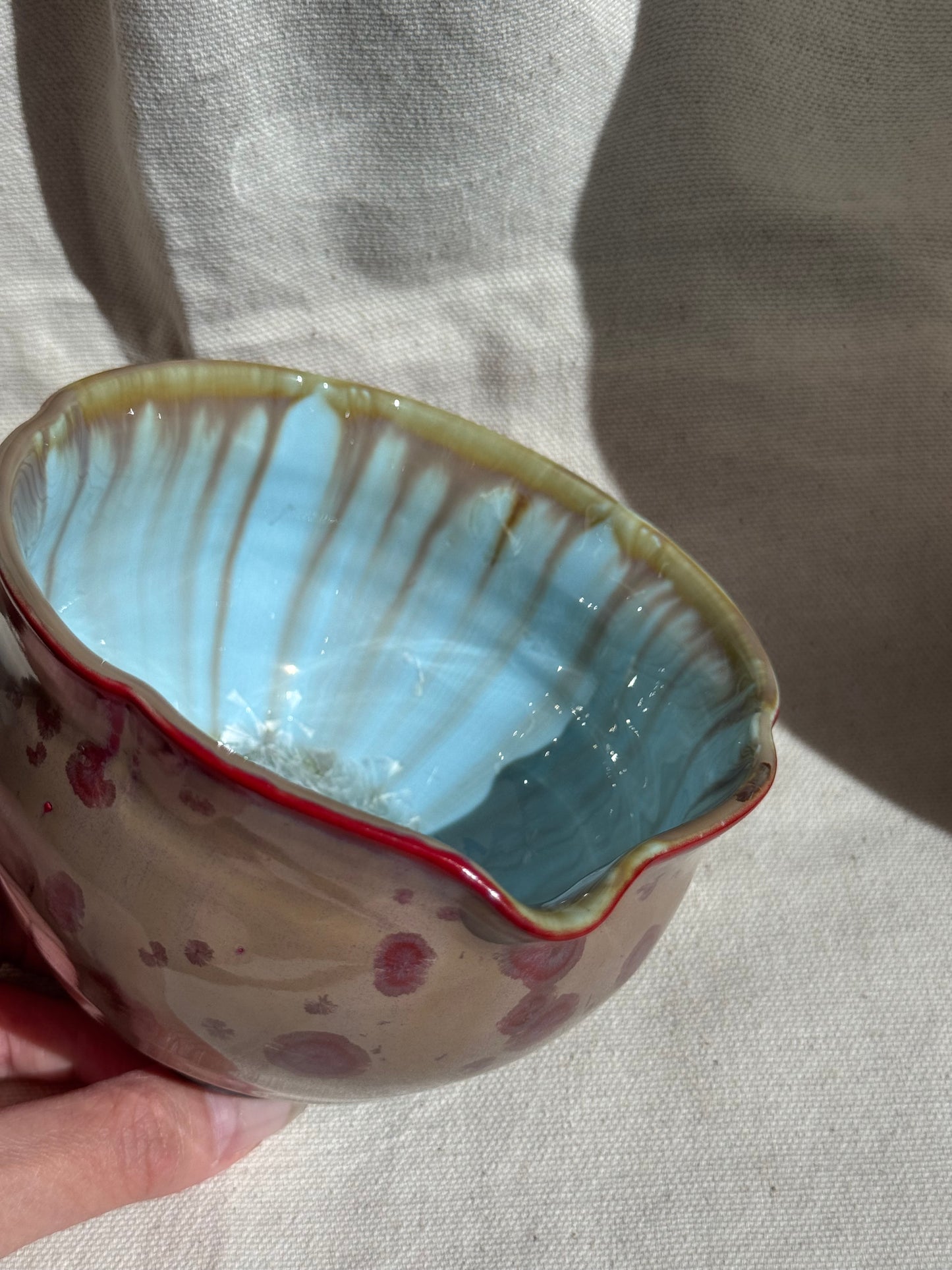 MATCHA BOWL 2 TONE BLUE BROWN DRIP FLORAL KATAKUCHI 🌸