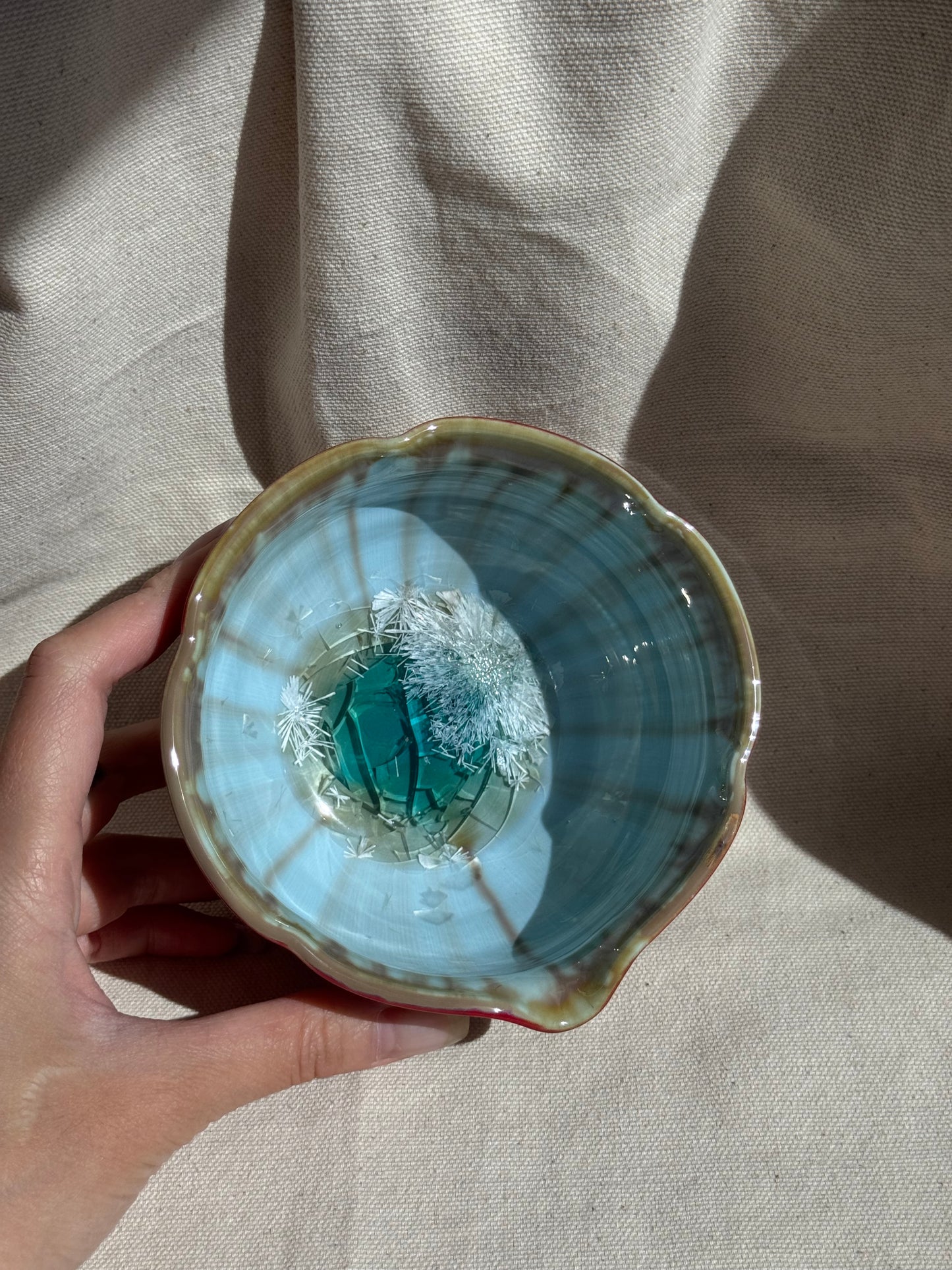 MATCHA BOWL 2 TONE BLUE BROWN DRIP FLORAL KATAKUCHI 🌸