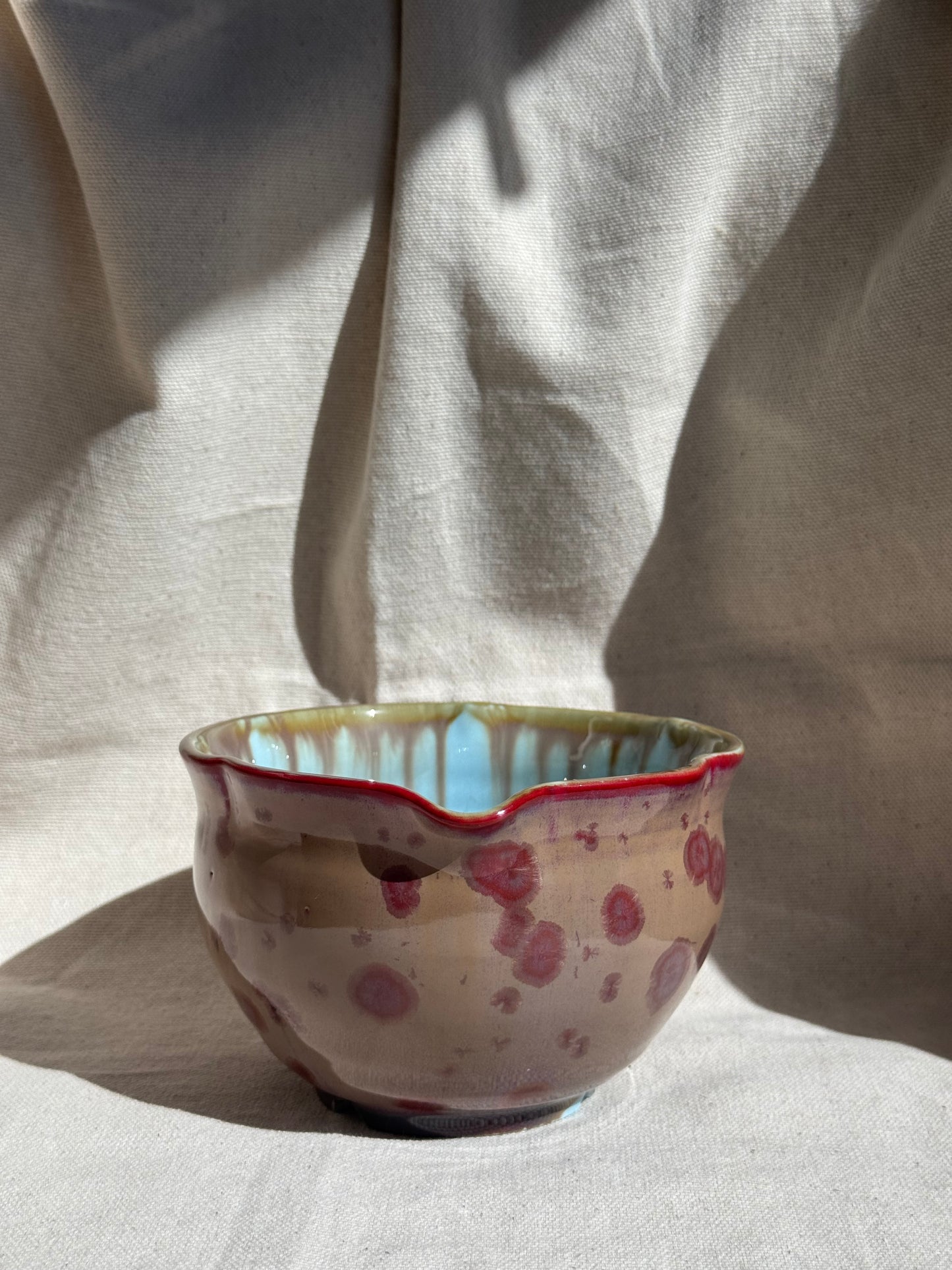 MATCHA BOWL 2 TONE BLUE BROWN DRIP FLORAL KATAKUCHI 🌸