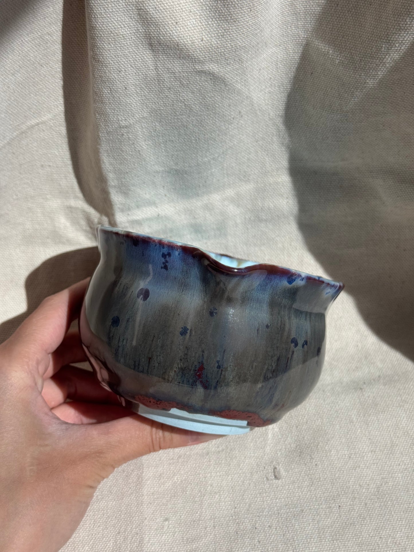 MATCHA BOWL 2 TONE BLUE BROWN FLORAL KATAKUCHI 🌸