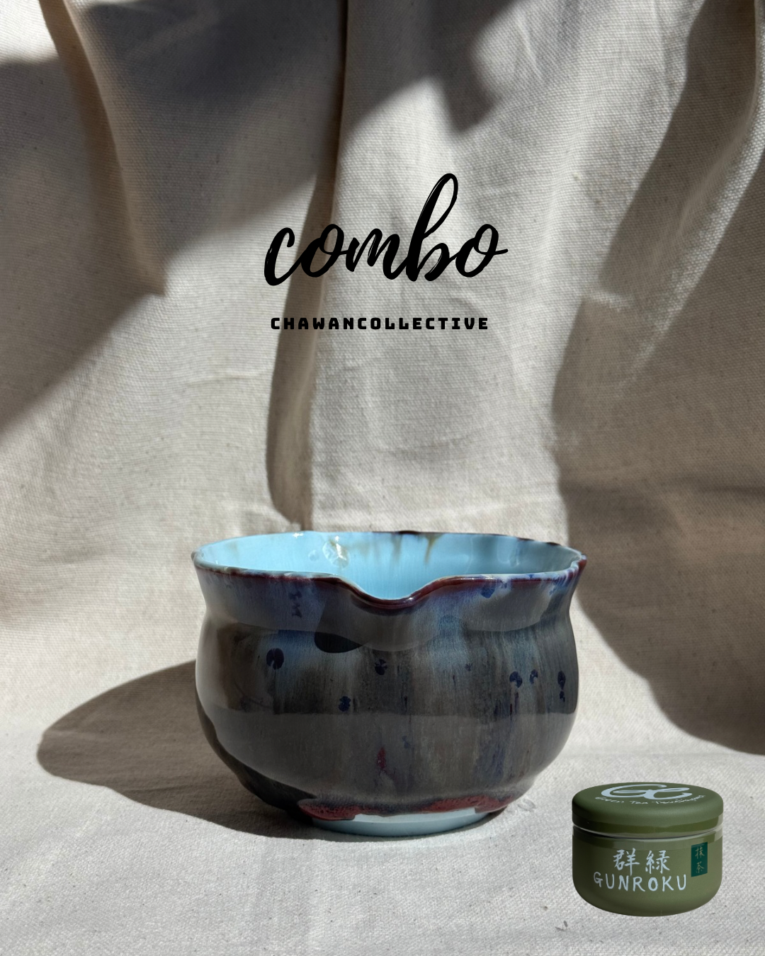 MATCHA BOWL 2 TONE BLUE BROWN FLORAL KATAKUCHI 🌸