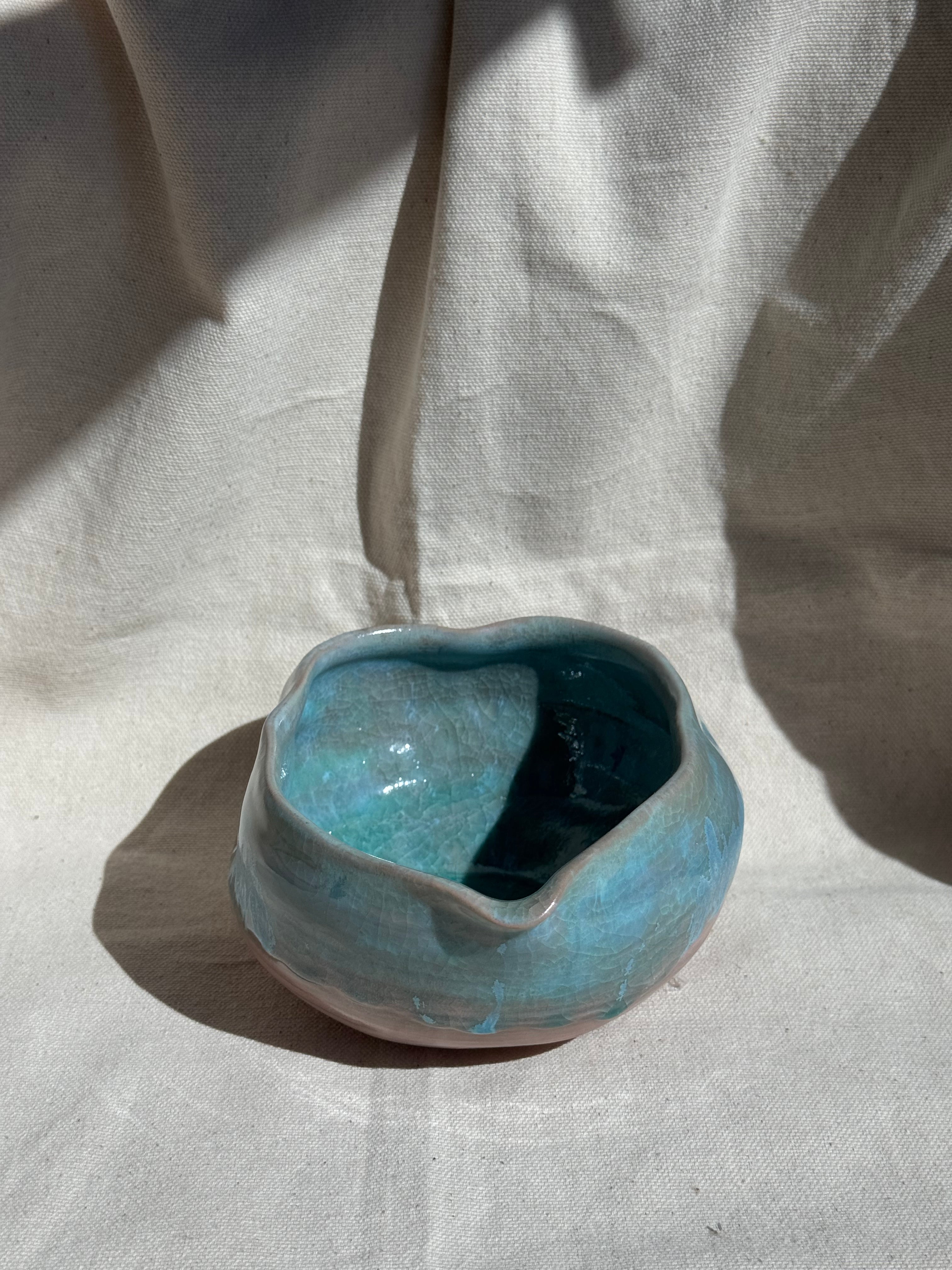 Matcha Bowl Teal Blue Ombre Irregular Katakuchi - Thumbnail 3