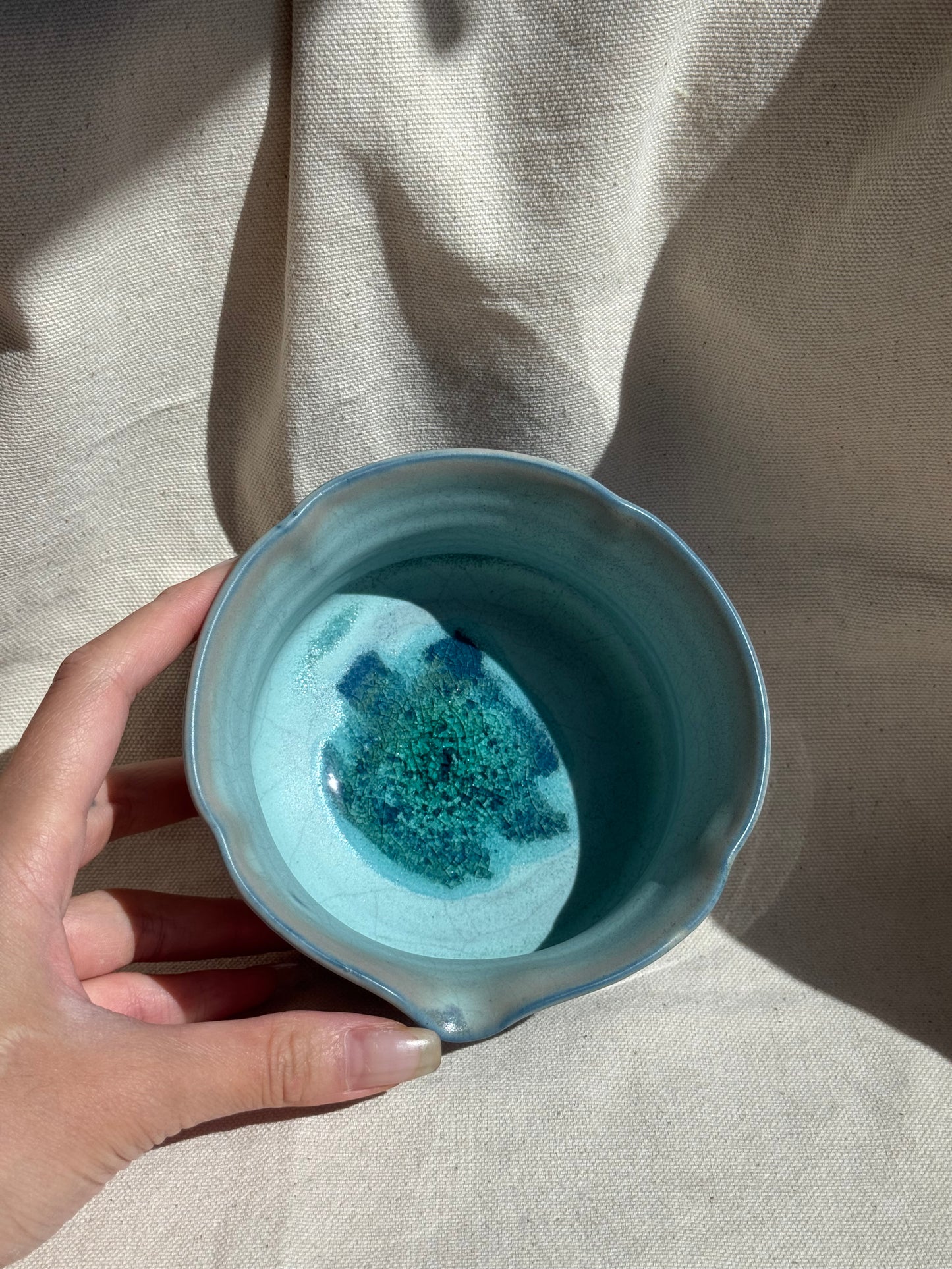 MATCHA BOWL 2 TONE BLUE PURPLE GLAZE FLORAL KATAKUCHI 🌸