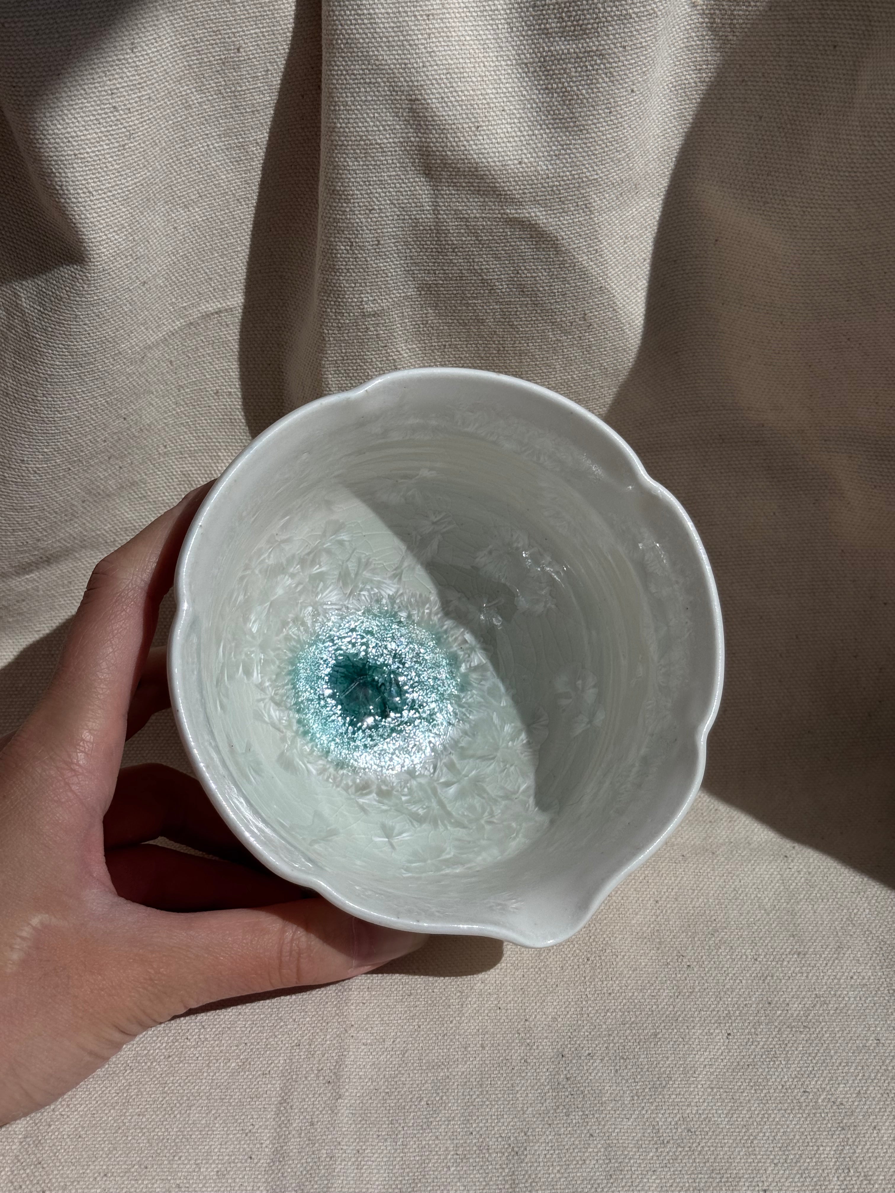 Matcha Bowl White Green Ombre Floral Katakuchi - Thumbnail 3