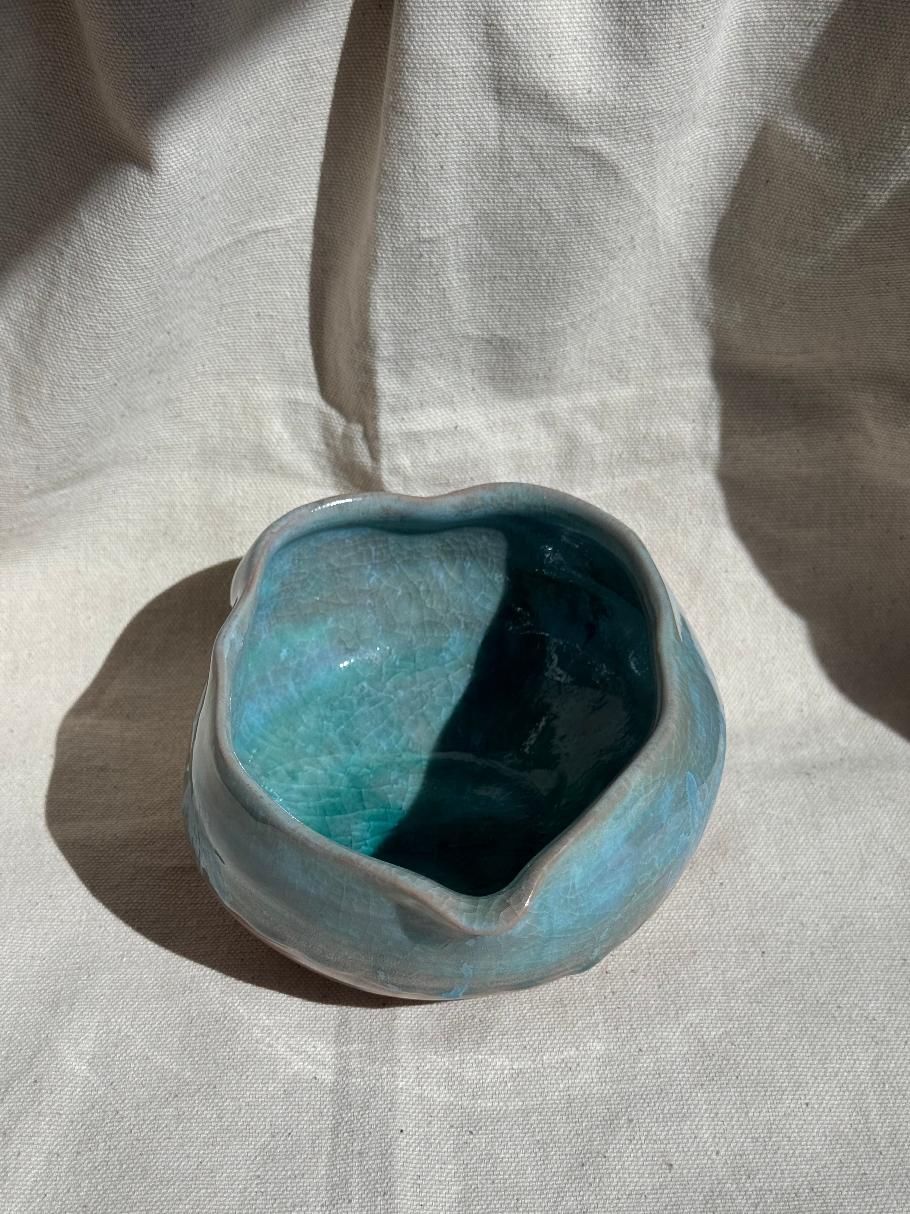 Matcha Bowl Teal Blue Ombre Irregular Katakuchi - Thumbnail 5
