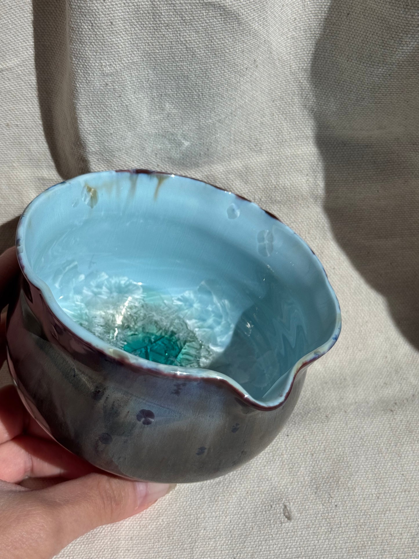 MATCHA BOWL 2 TONE BLUE BROWN FLORAL KATAKUCHI 🌸