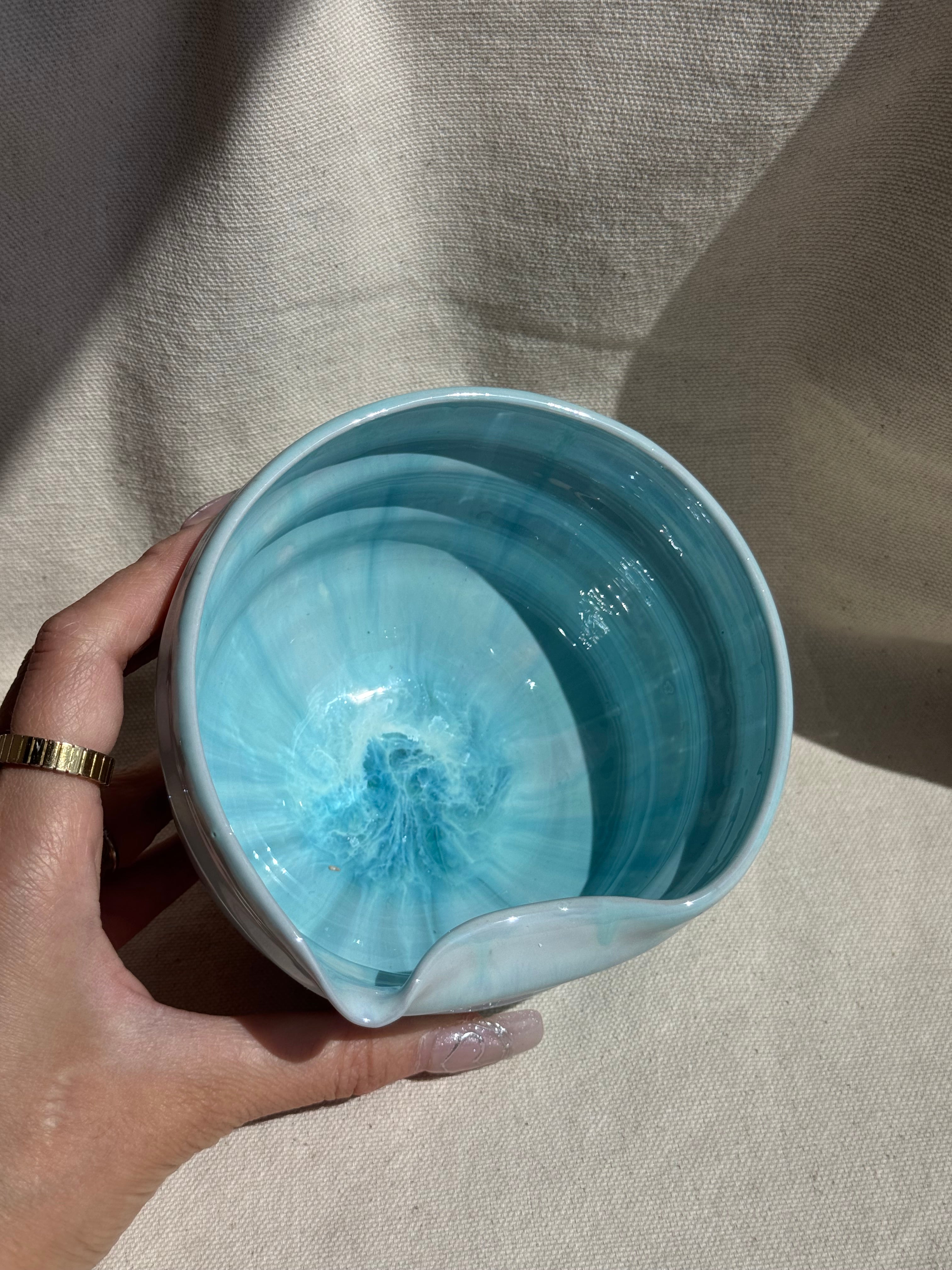 Matcha Bowl Celadon Dripping Glaze Katakuchi - Thumbnail 2