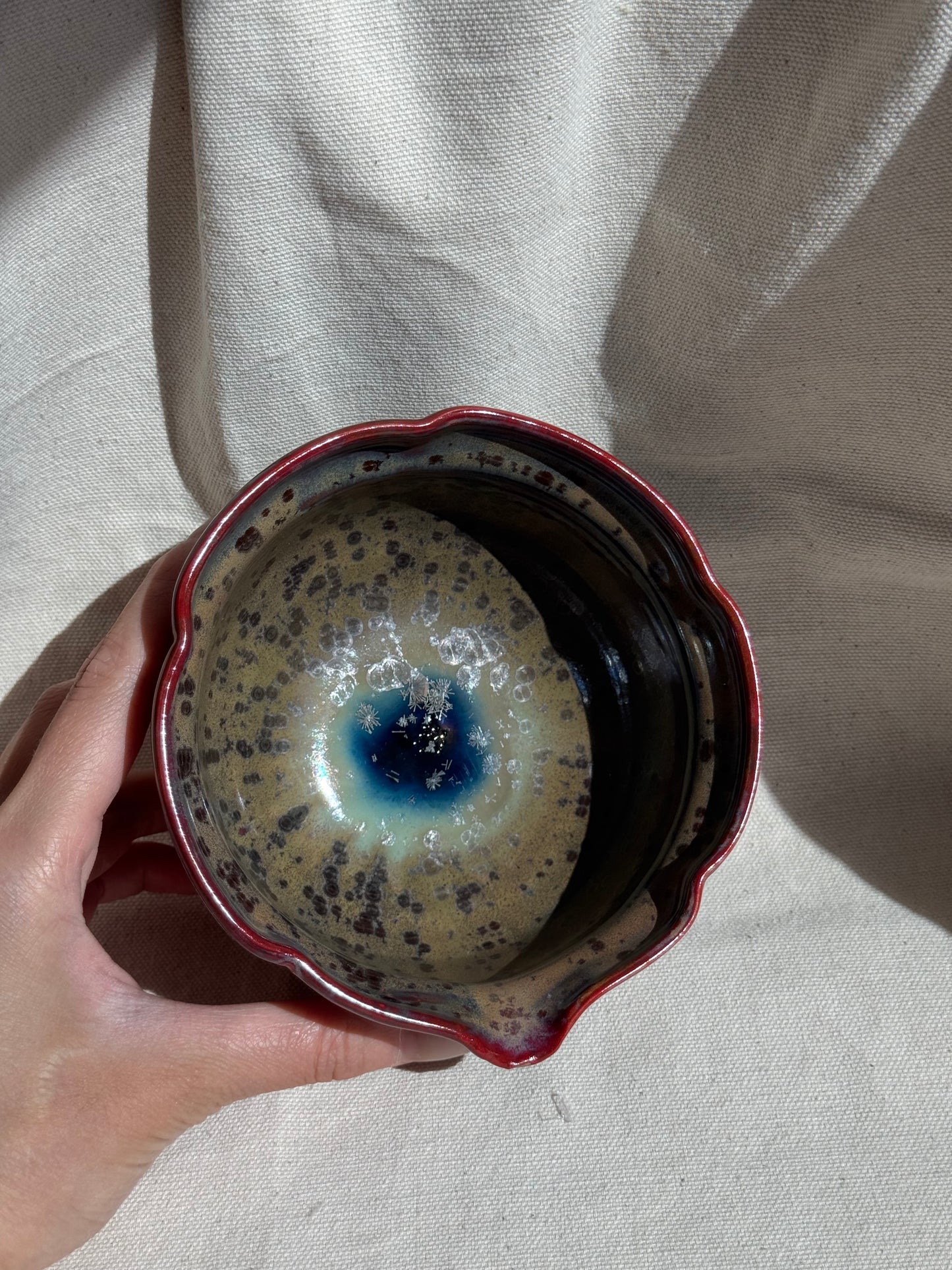 MATCHA BOWL MIXED CLAY BROWN GLAZE FLORAL KATAKUCHI 🌸