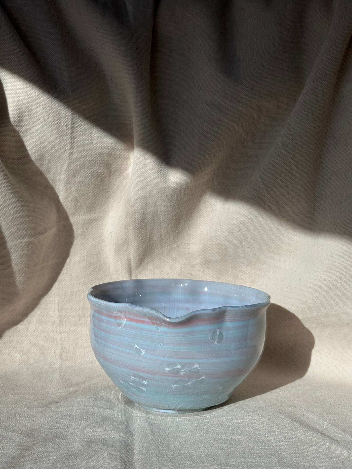 MATCHA BOWL BLUE PINK MARBLE GLAZE FLORAL KATAKUCHI 🌸