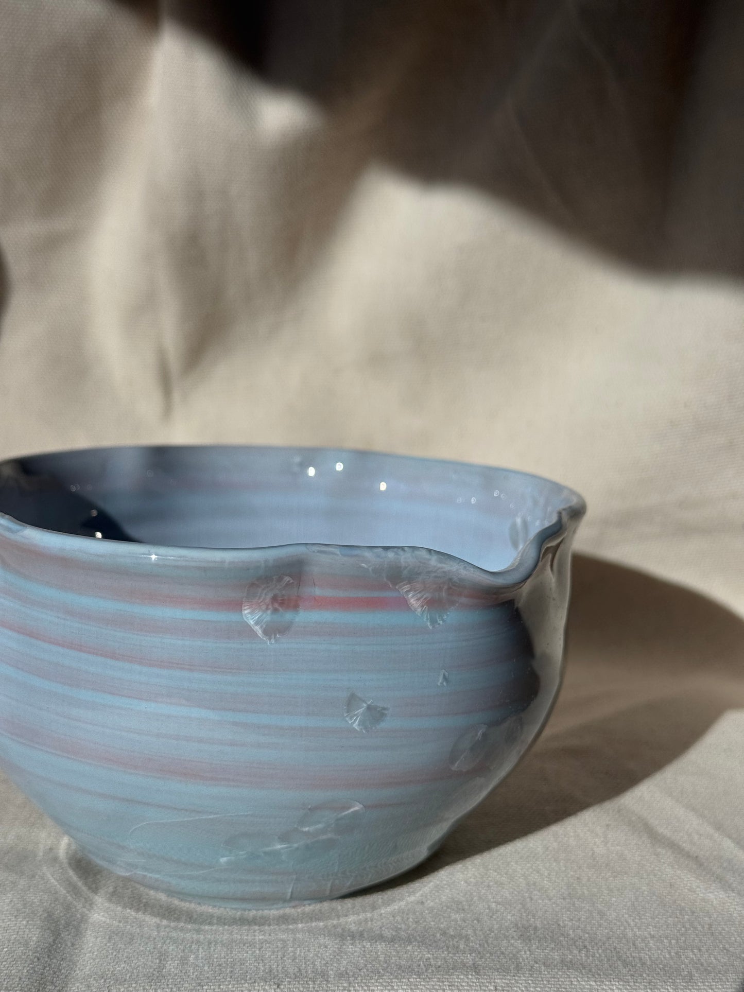 MATCHA BOWL BLUE PINK MARBLE GLAZE FLORAL KATAKUCHI 🌸