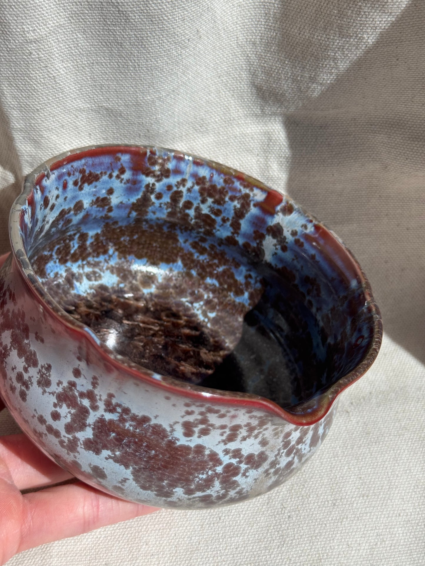 MATCHA BOWL BLUE CLAY BROWN DOTS FLORAL KATAKUCHI 🌸