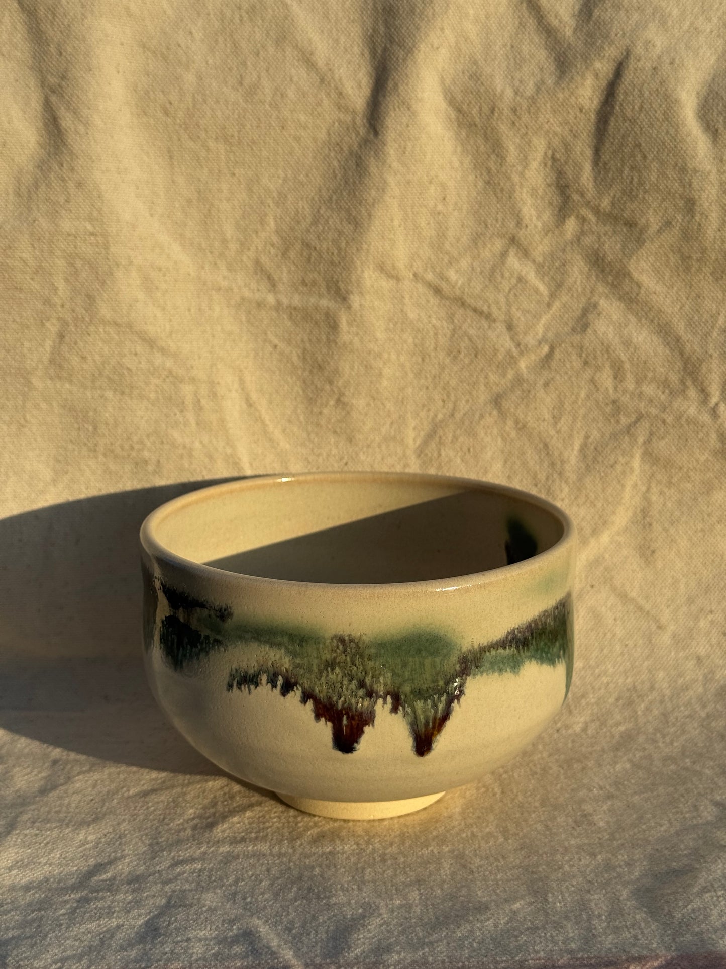 MATCHA BOWL KYO YAKI WHITE GREEN DRIPPING GLAZE 🌸