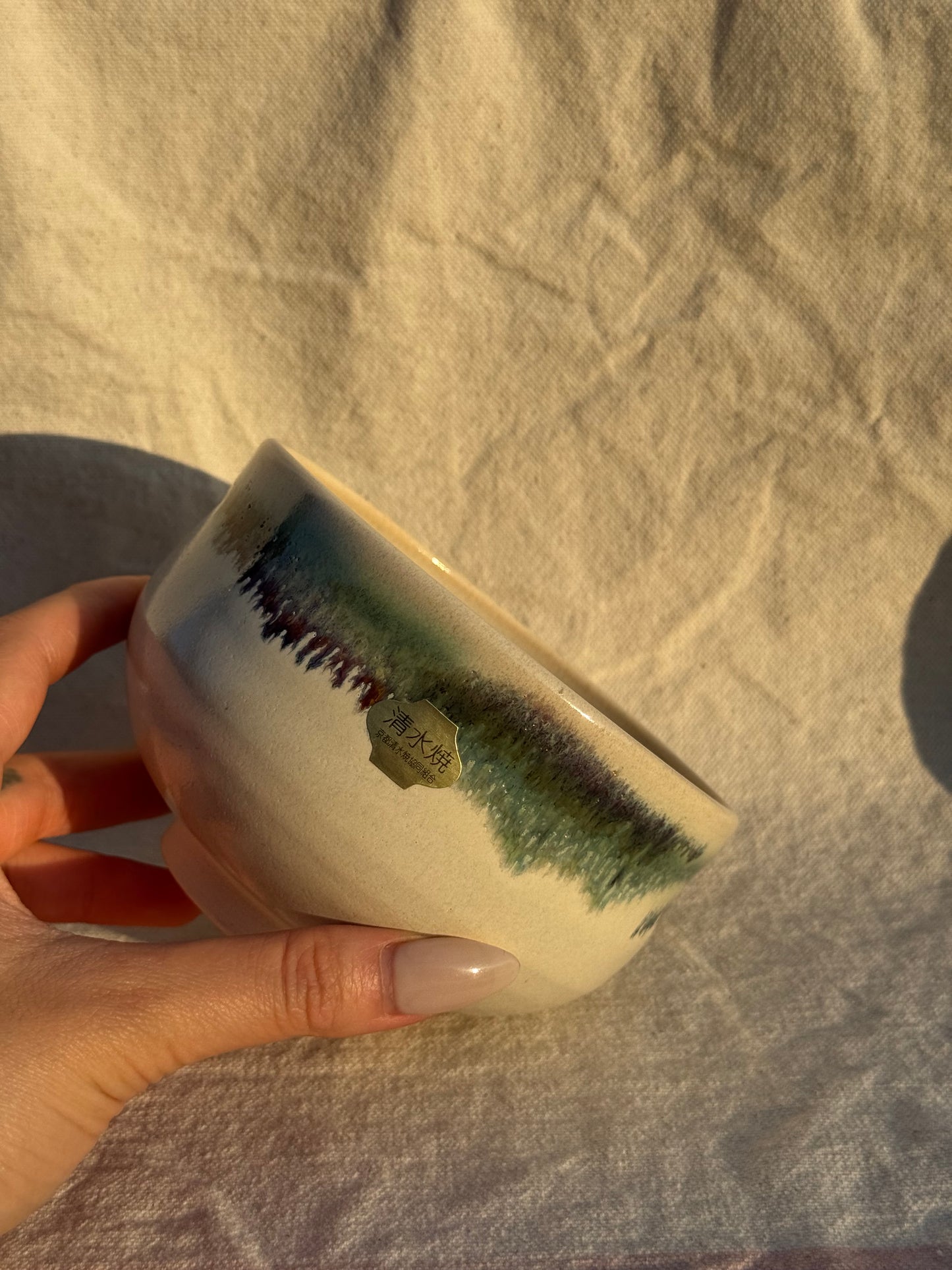 MATCHA BOWL KYO YAKI WHITE GREEN DRIPPING GLAZE 🌸