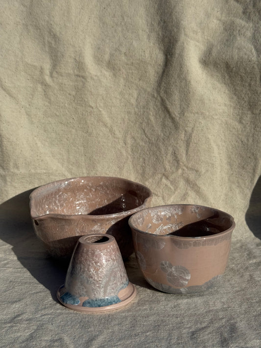 MATCHA BOWL CANDY GLAZE FLORAL KATAKUCHI SET 🌸
