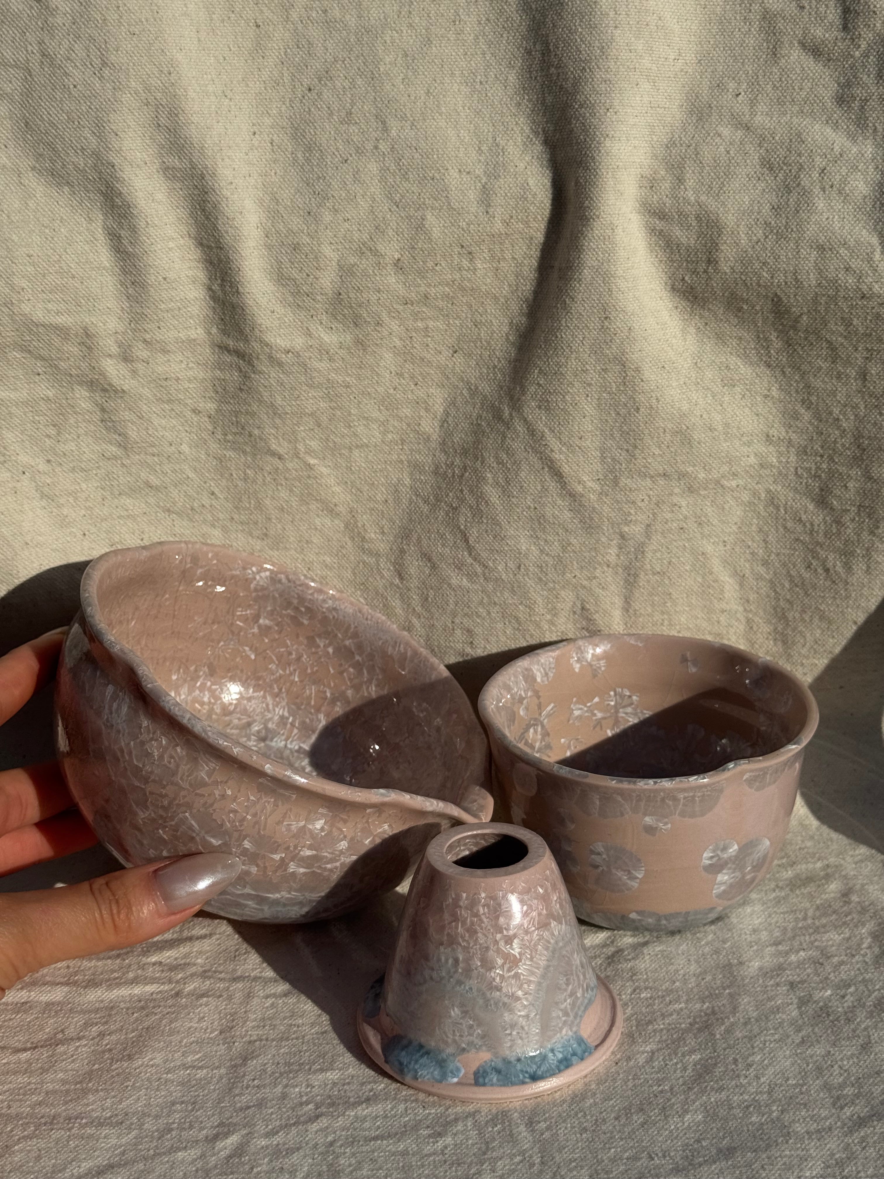 Matcha Bowl Candy Glaze Floral Katakuchi Set - Thumbnail 4