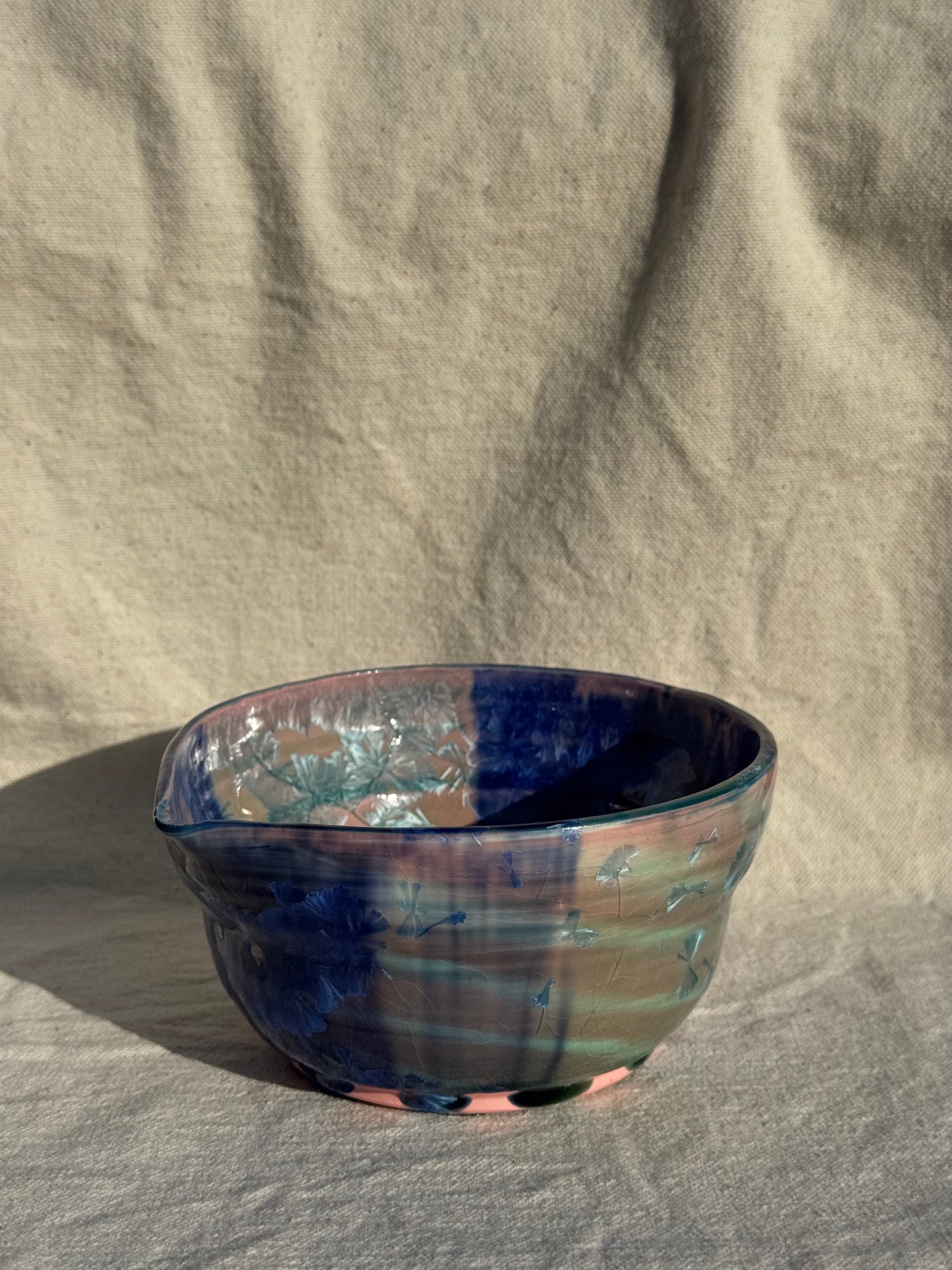 MATCHA BOWL MARBLE BLUE GLAZE KATAKUCHI 🌸