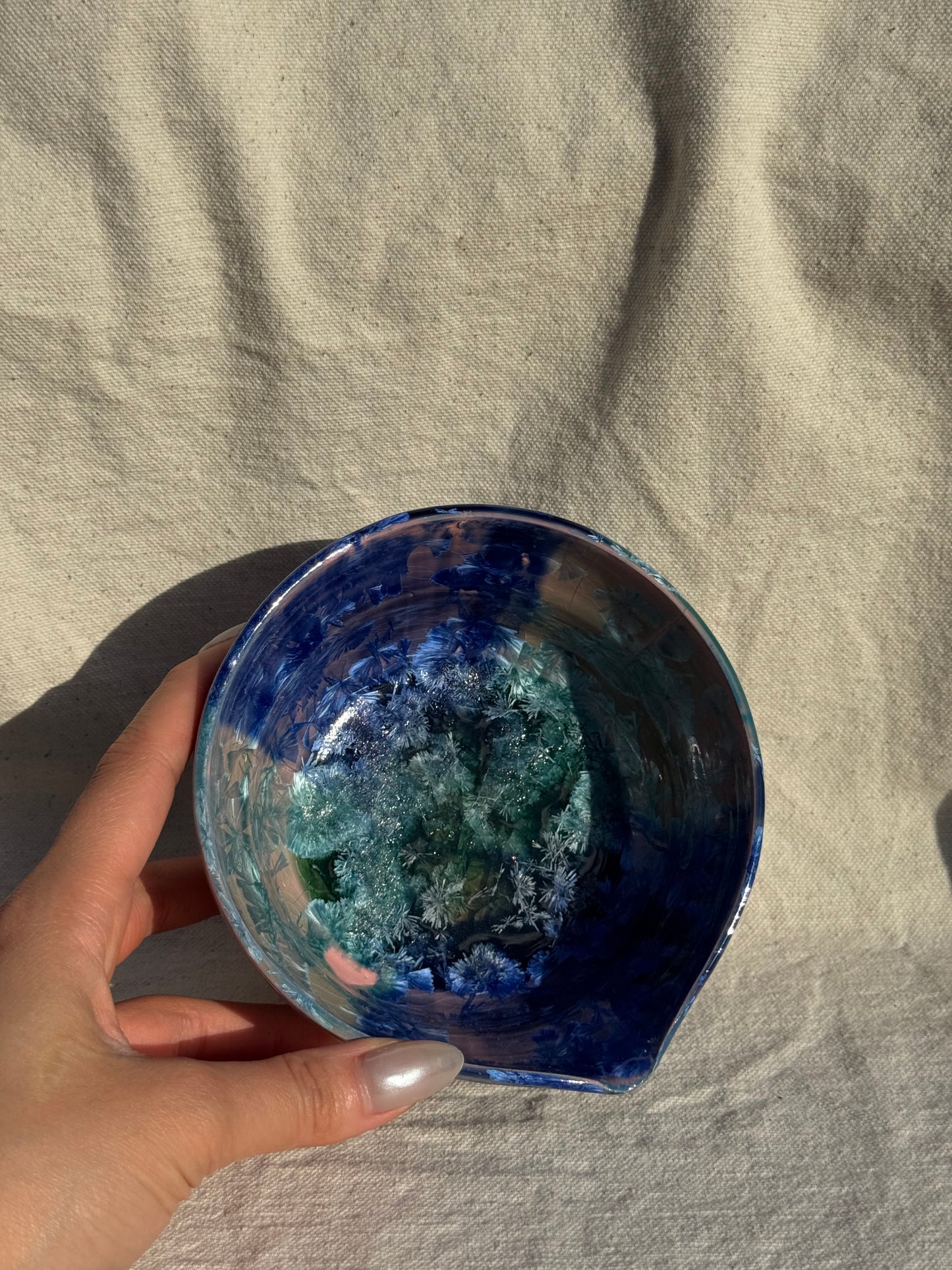 MATCHA BOWL MARBLE BLUE GLAZE KATAKUCHI 🌸