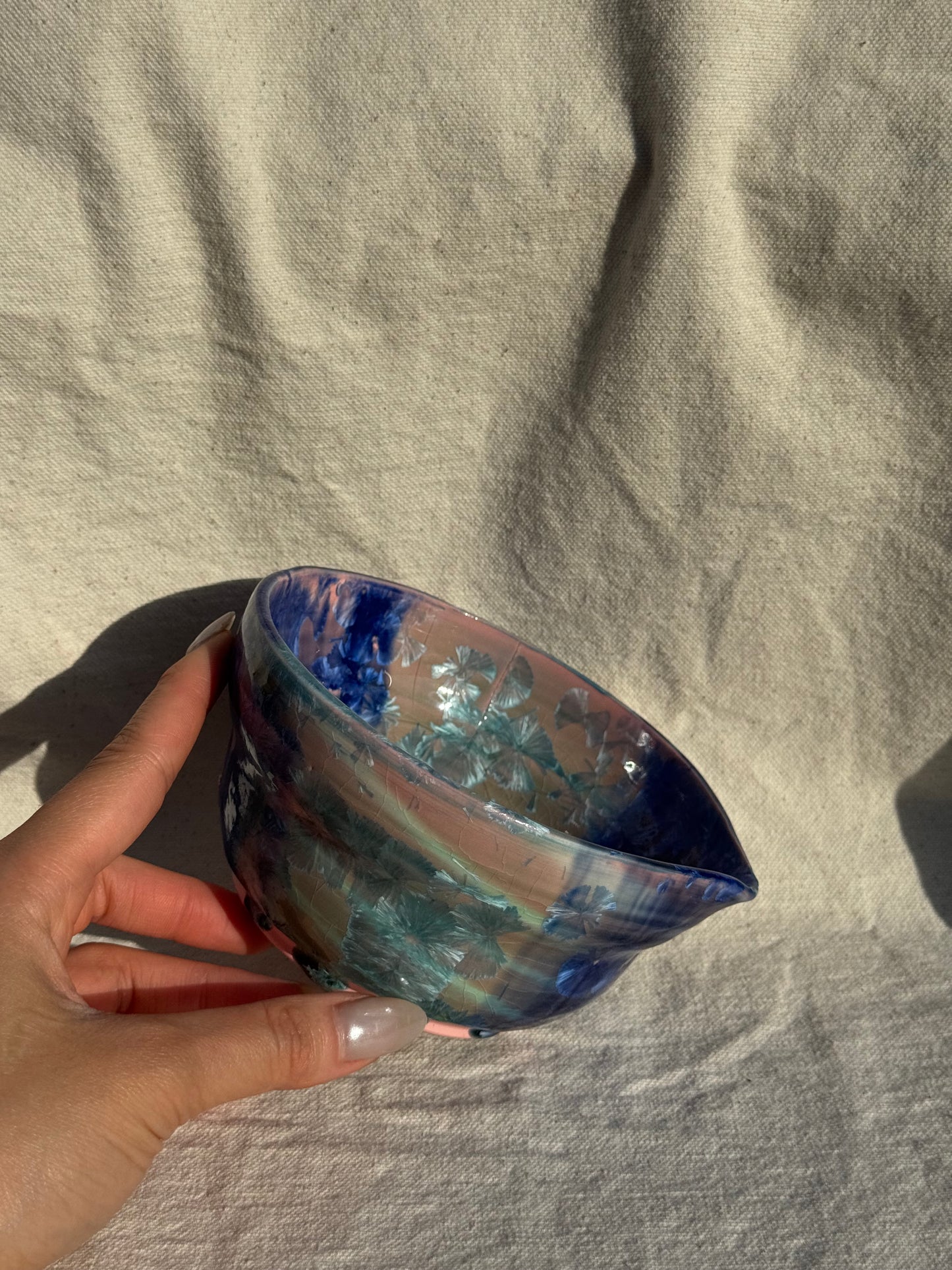 MATCHA BOWL MARBLE BLUE GLAZE KATAKUCHI 🌸