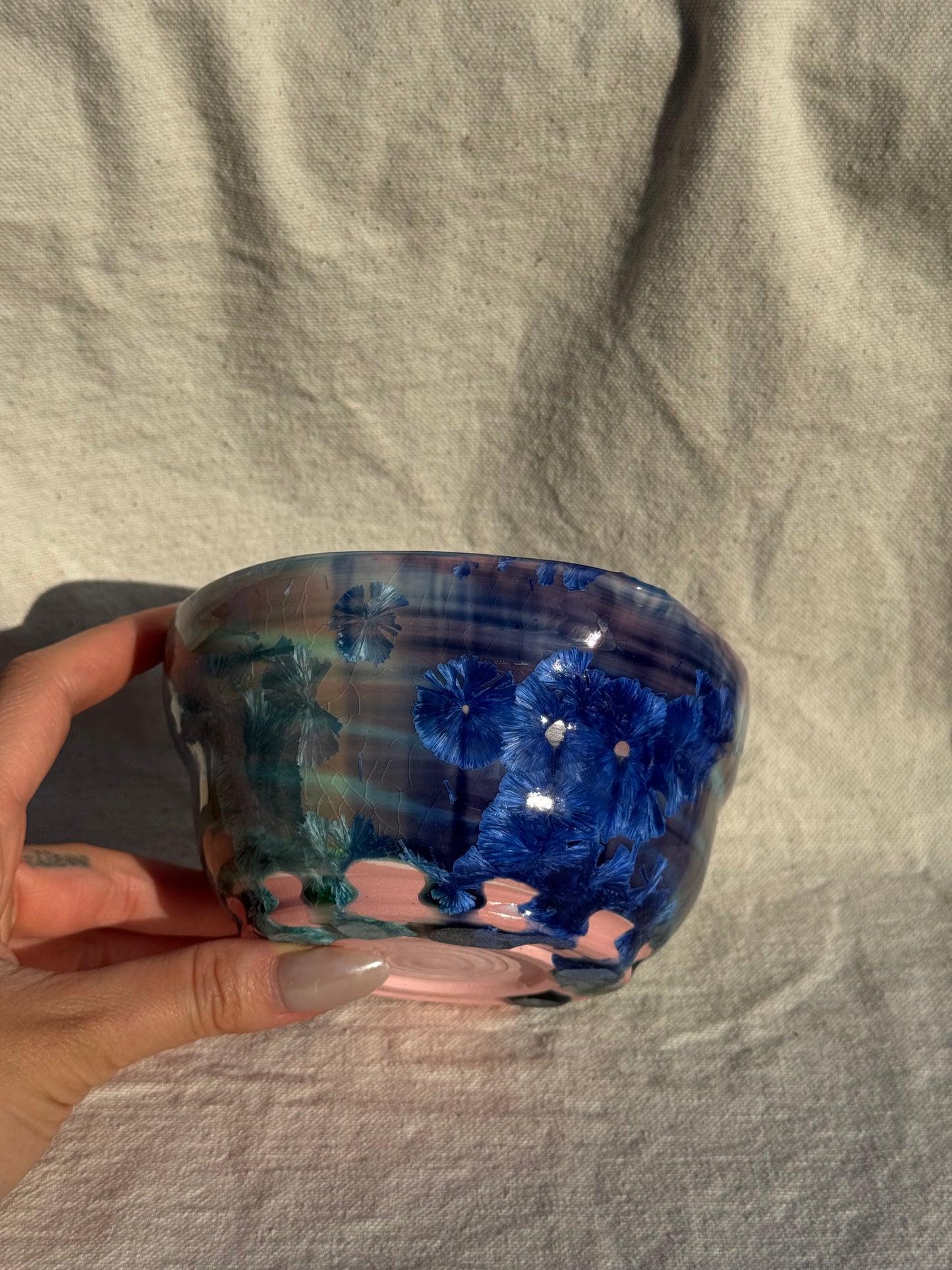 MATCHA BOWL MARBLE BLUE GLAZE KATAKUCHI 🌸