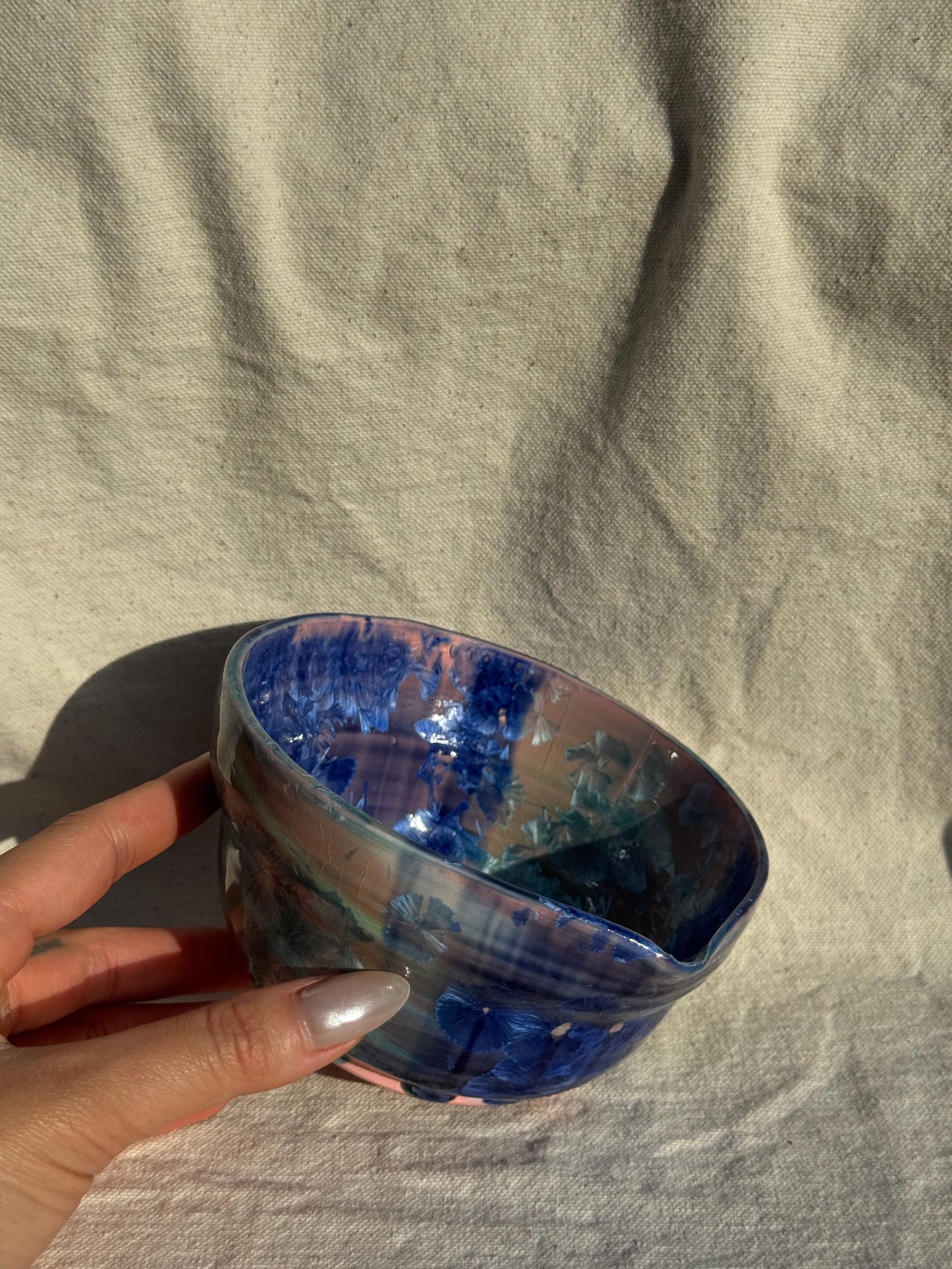 MATCHA BOWL MARBLE BLUE GLAZE KATAKUCHI 🌸