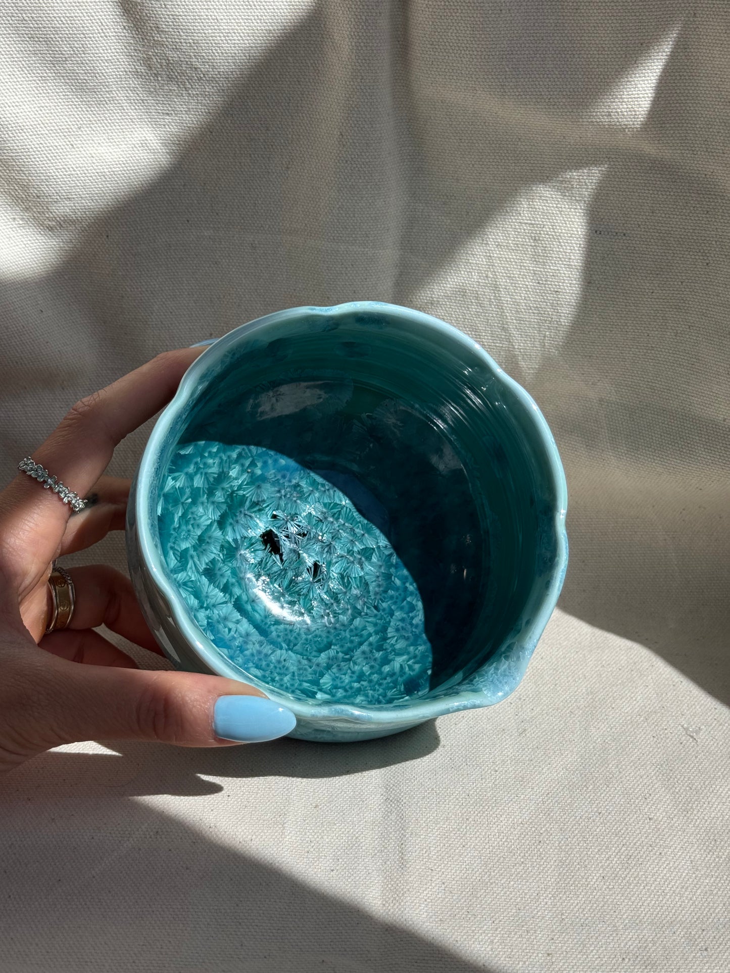 MATCHA BOWL FLORAL MINT BLUE GLAZE KATAKUCHI 🌸