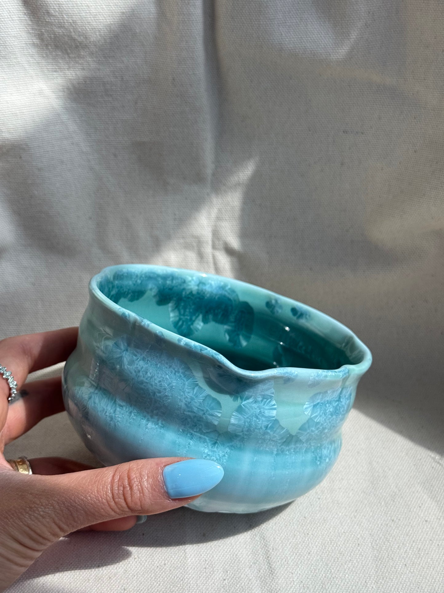MATCHA BOWL FLORAL MINT BLUE GLAZE KATAKUCHI 🌸