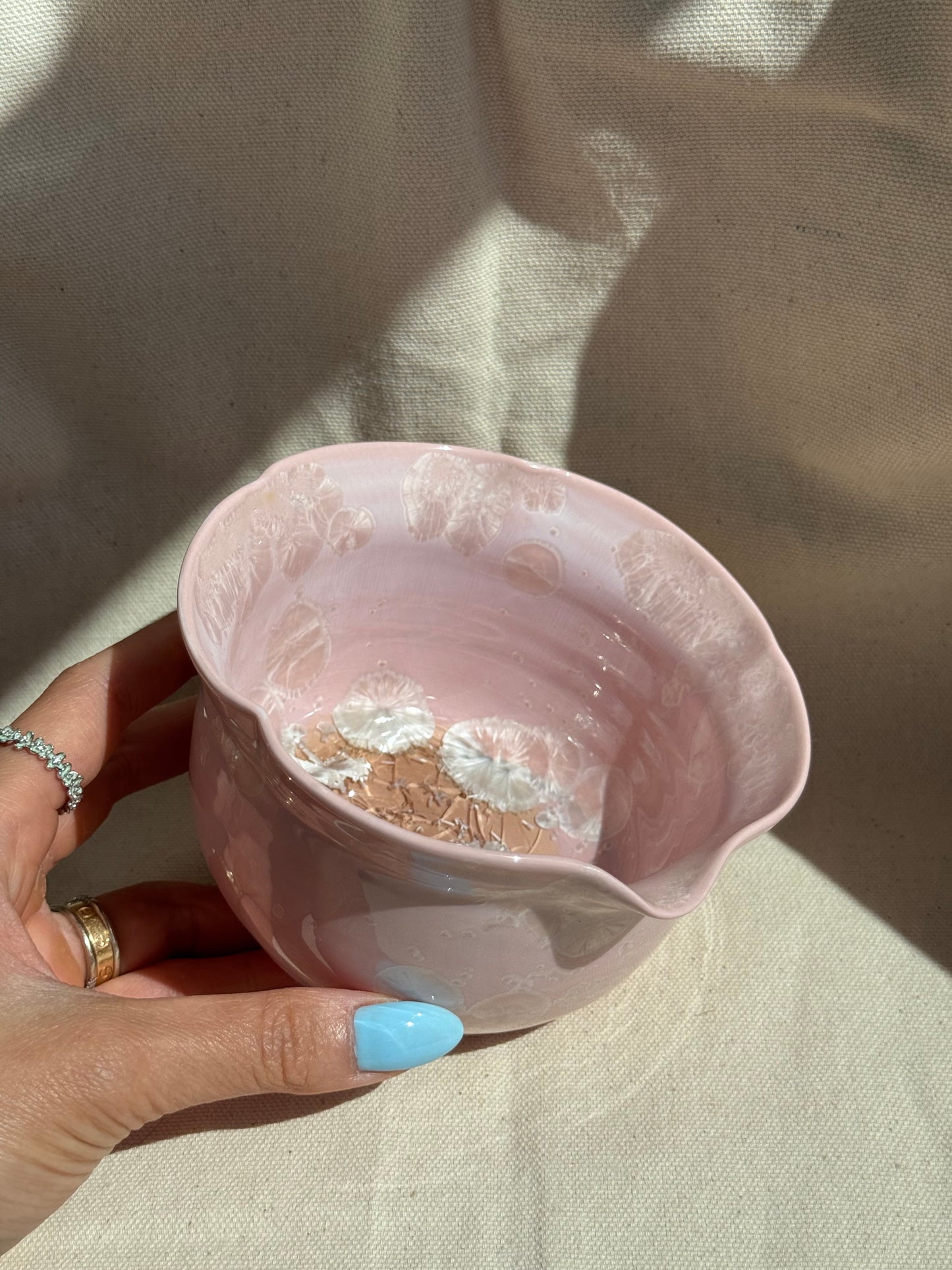 MATCHA BOWL FLORAL PINK GLAZE KATAKUCHI 🌸