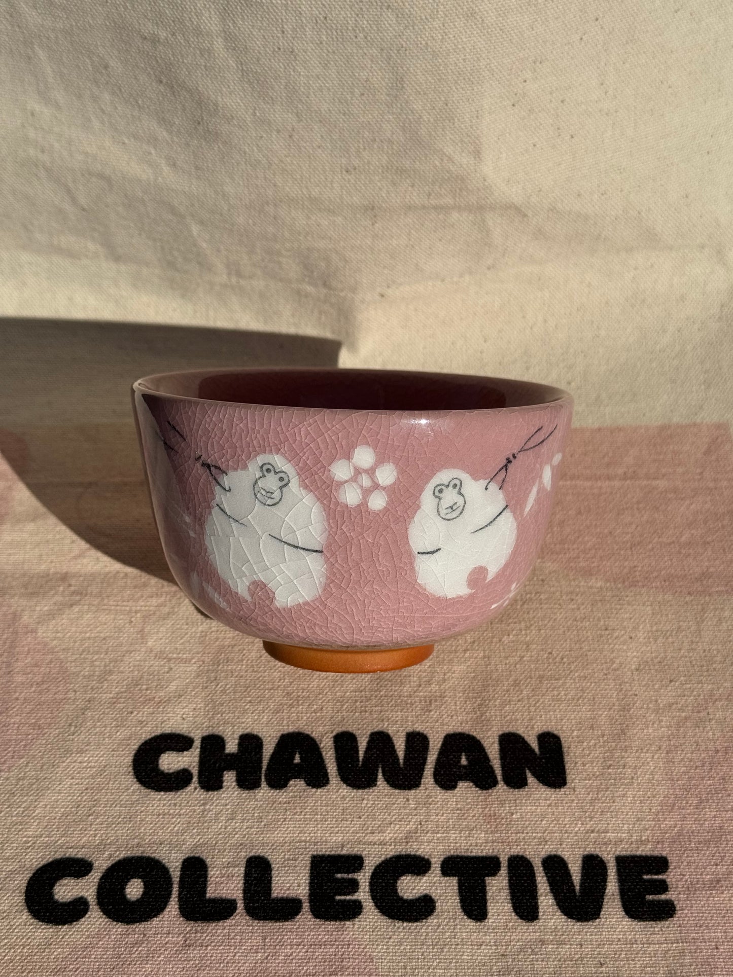 MATCHA BOWL HAND PAINTED MONKEY PINK GLAZE 🌸