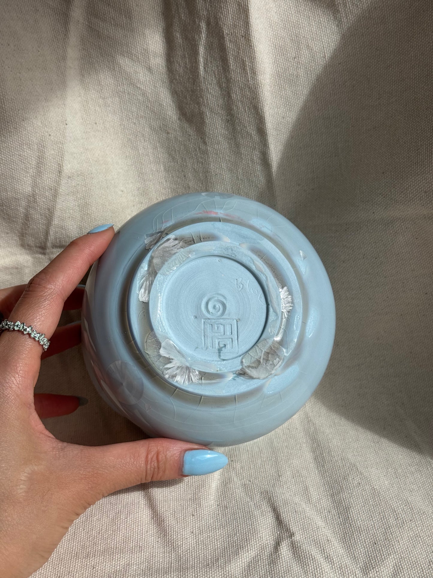 MATCHA BOWL FLORAL BABY BLUE GLAZE KATAKUCHI 🌸