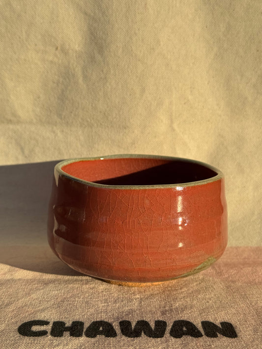 TEA BOWL MINO YAKI CRACKLE RED ORANGE GLAZE 🌸