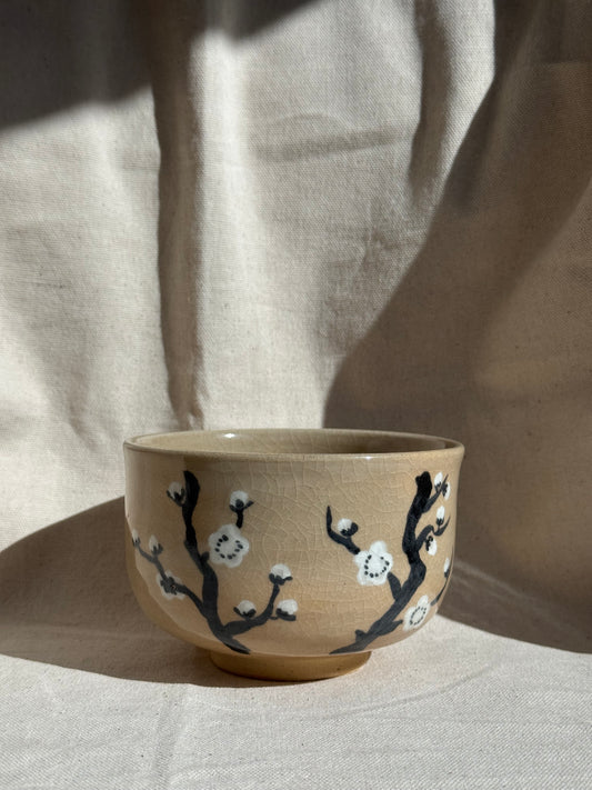 MATCHA BOWL KYO YAKI PLUM FLOWERS HANDPAINTED 🌸