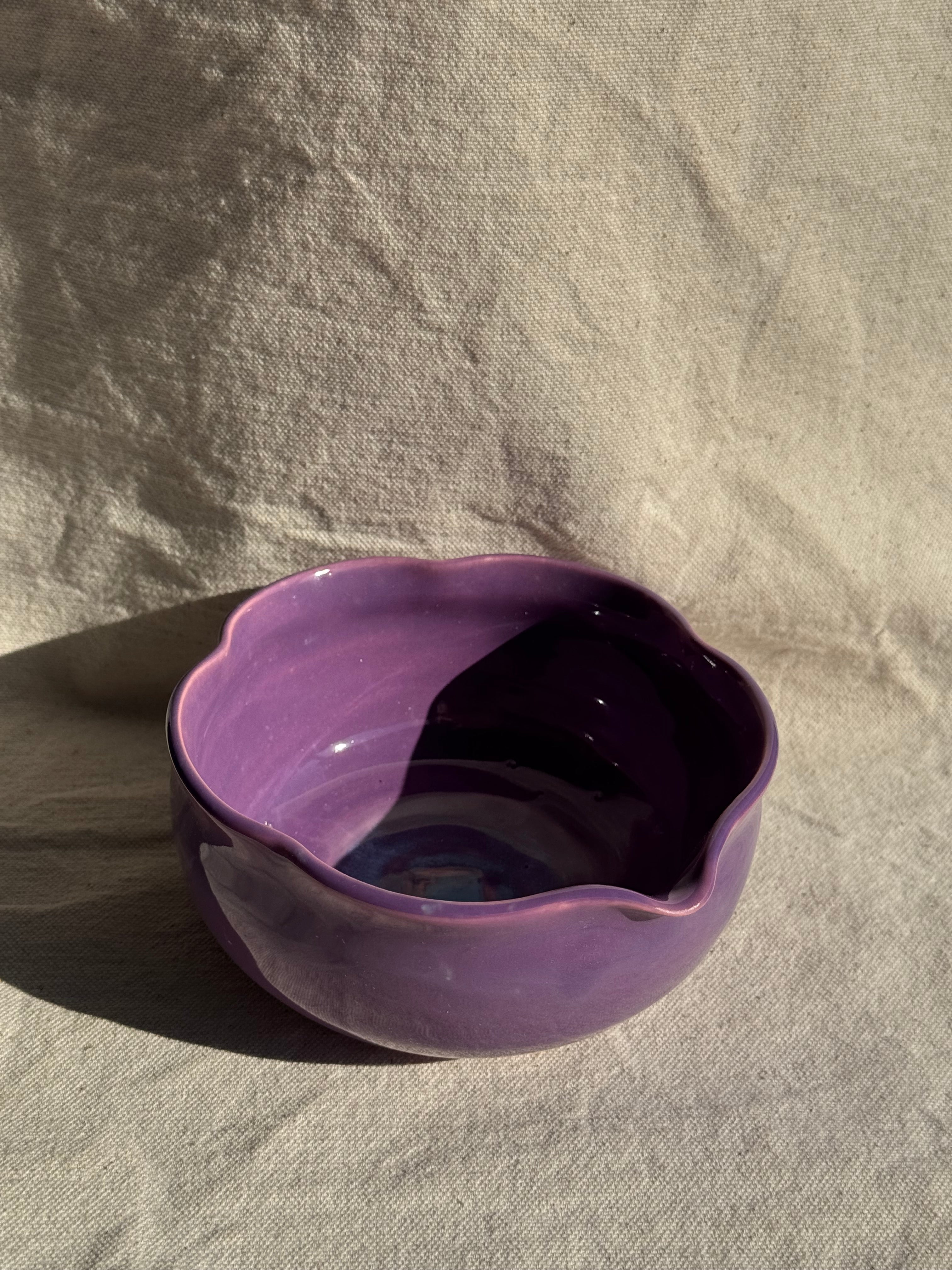 Matcha Bowl Violet Floral Katakuchi - Thumbnail 4