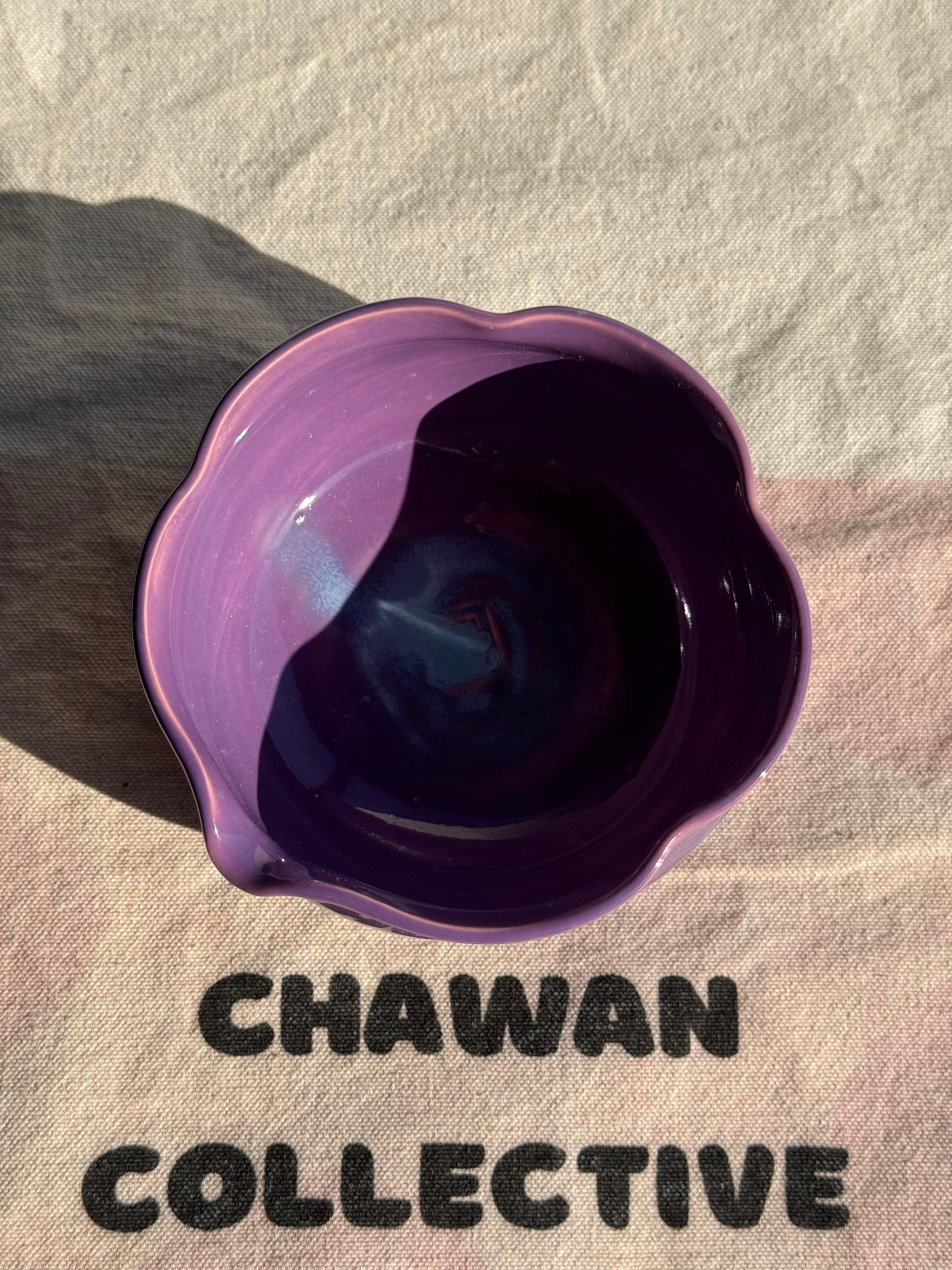 Matcha Bowl Violet Floral Katakuchi - Thumbnail 2